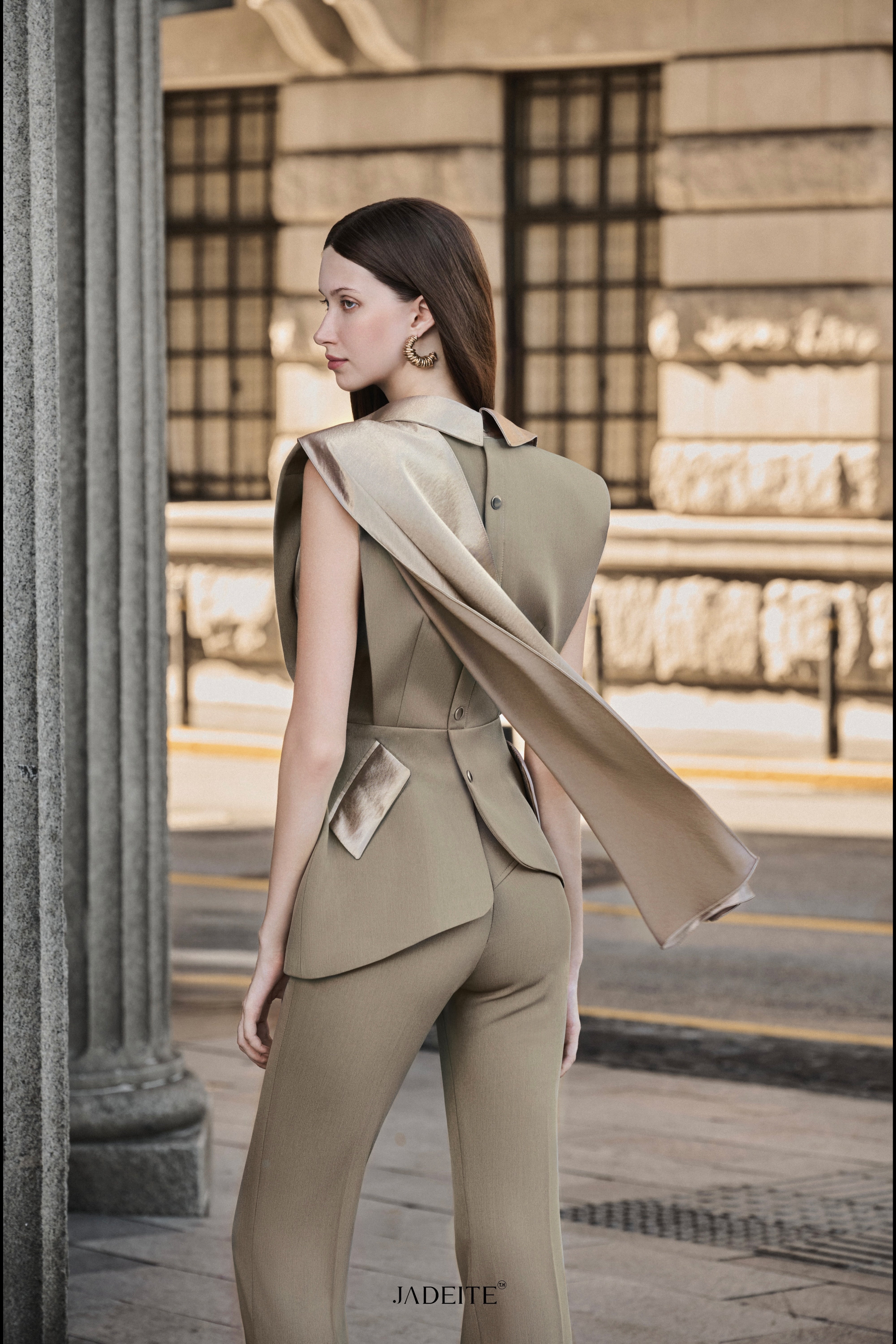 Olive Mist Cape Gilet Blazer x Olive Mist Pants
