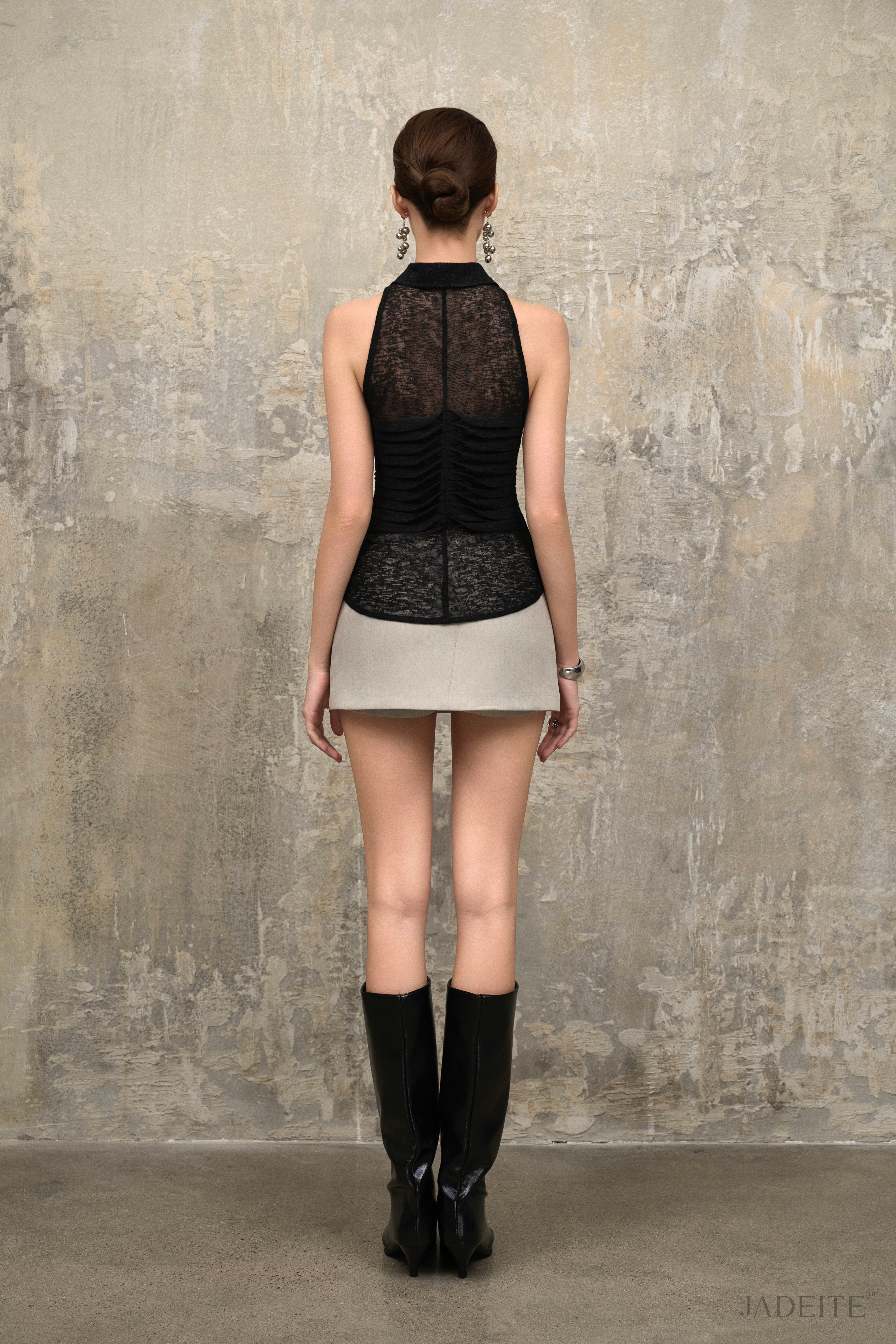 Fishbone B Gilet Shirt x Light Grey Short-skirt