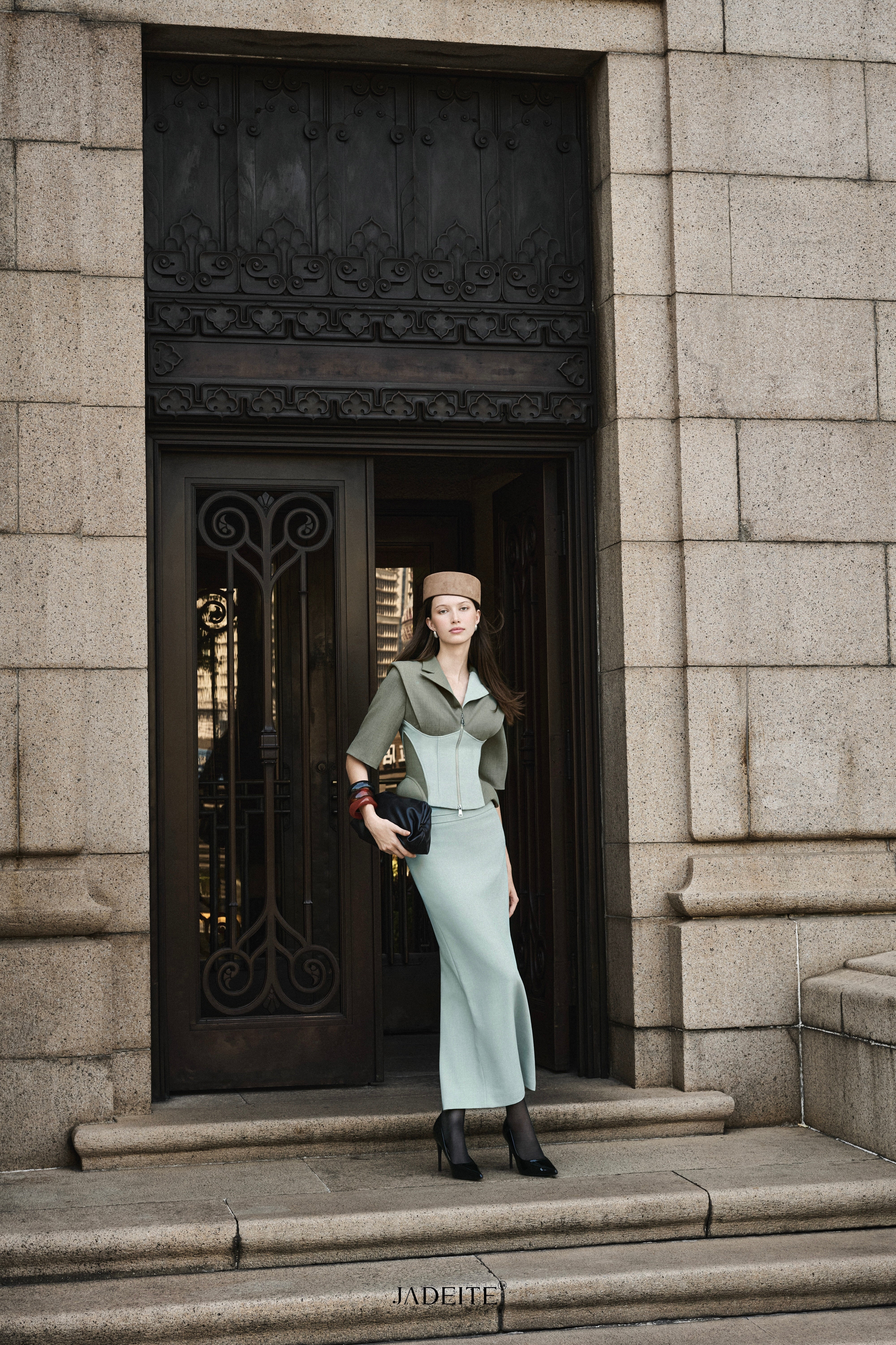 Mint Moss Corset Vest x Mint Pencil Skirt