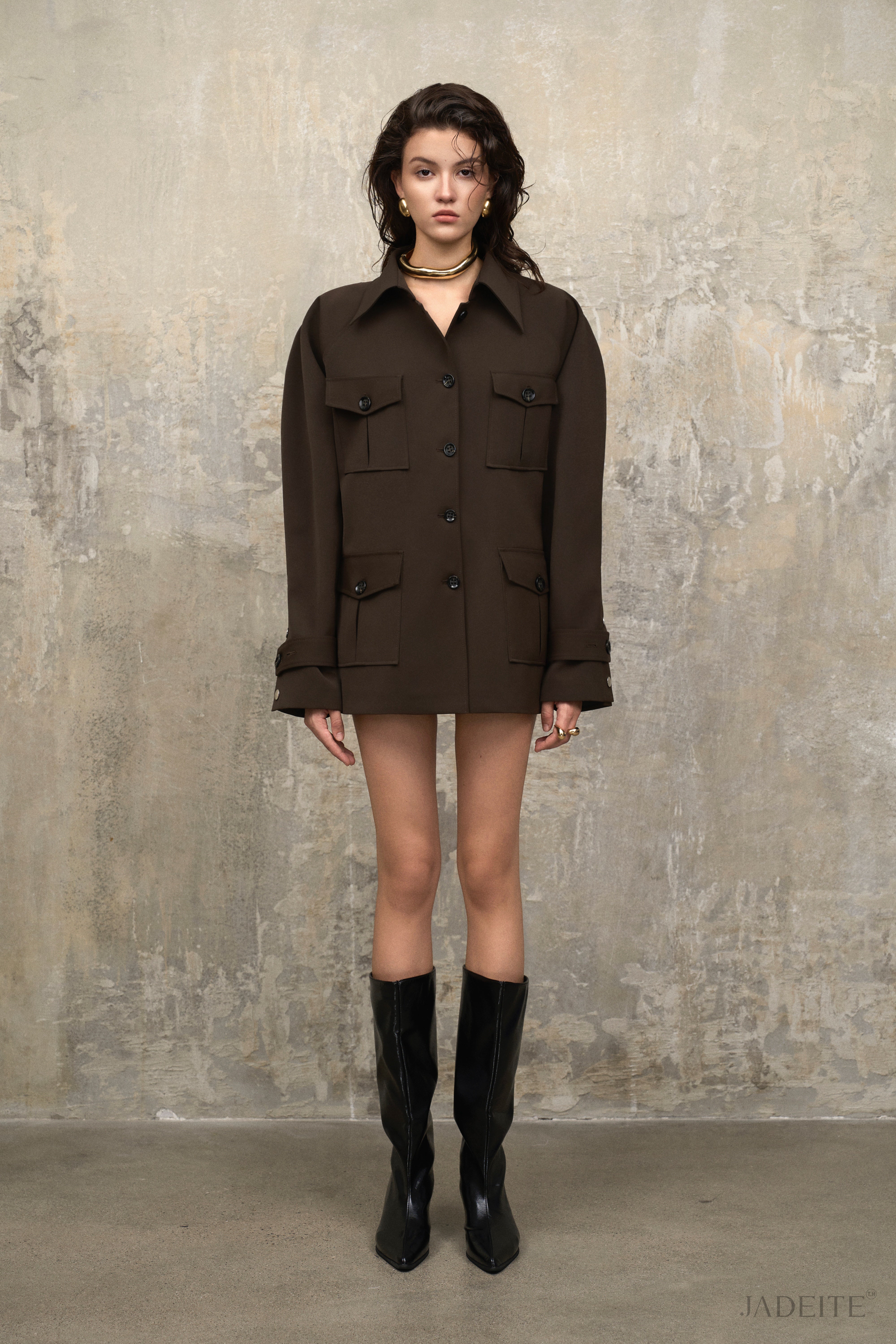 Desert Officer Blazer x Ash Grey Short-Skirt x B Belt