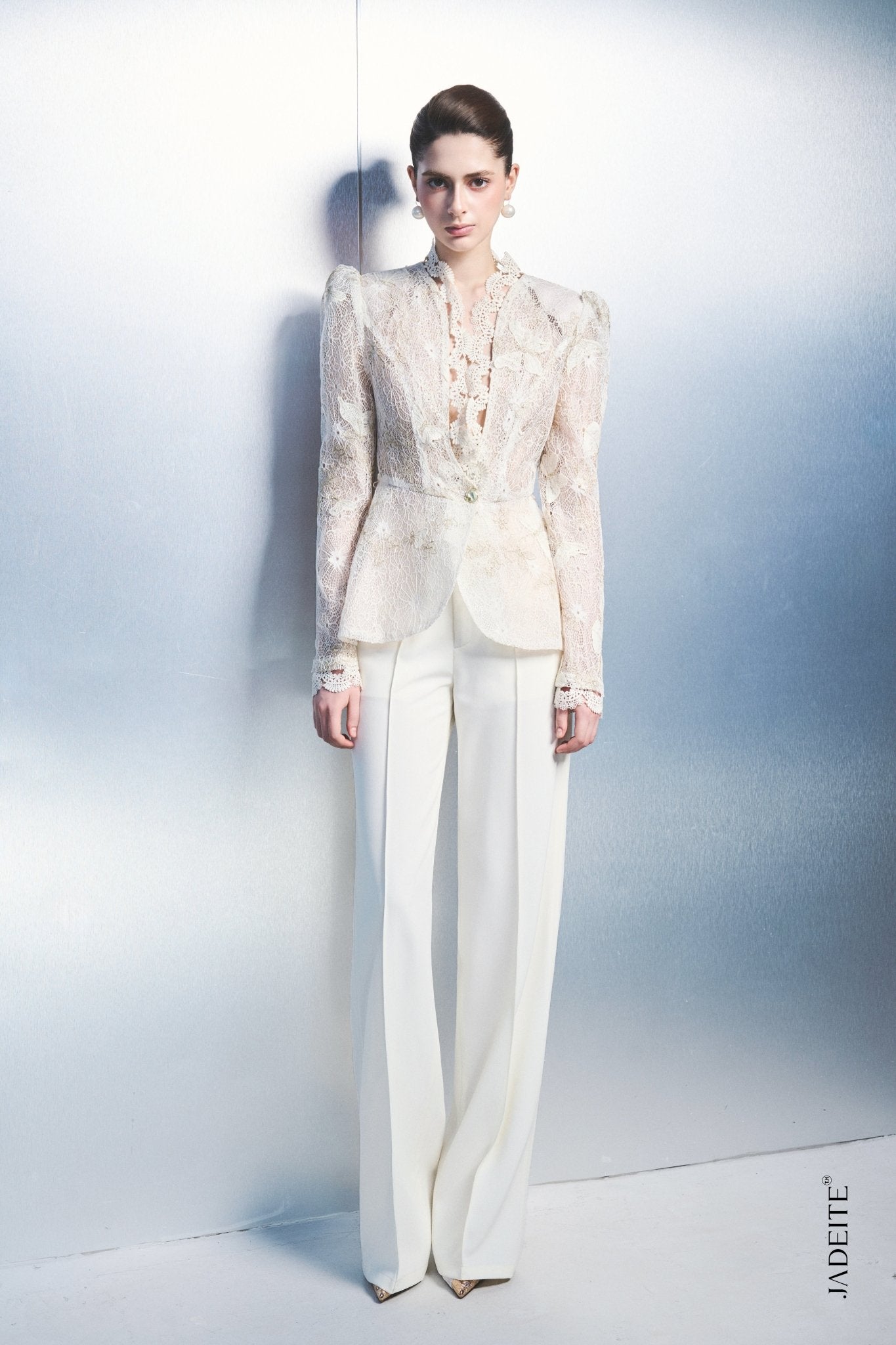 1. Women's White Lace Blazer – Elegant Long Sleeve Peplum Jacket - Jadeiteth