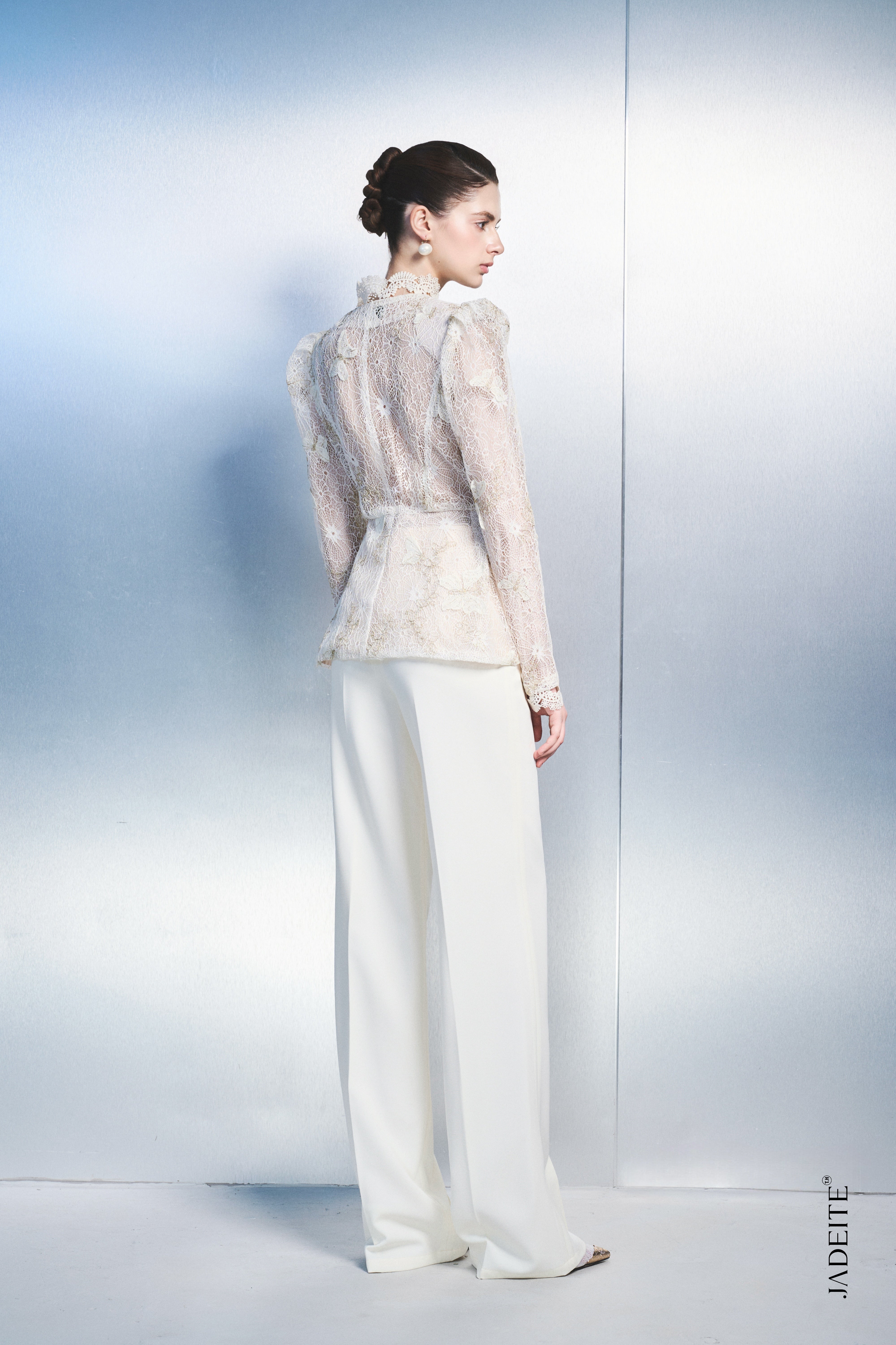 1. Women's White Lace Blazer – Elegant Long Sleeve Peplum Jacket