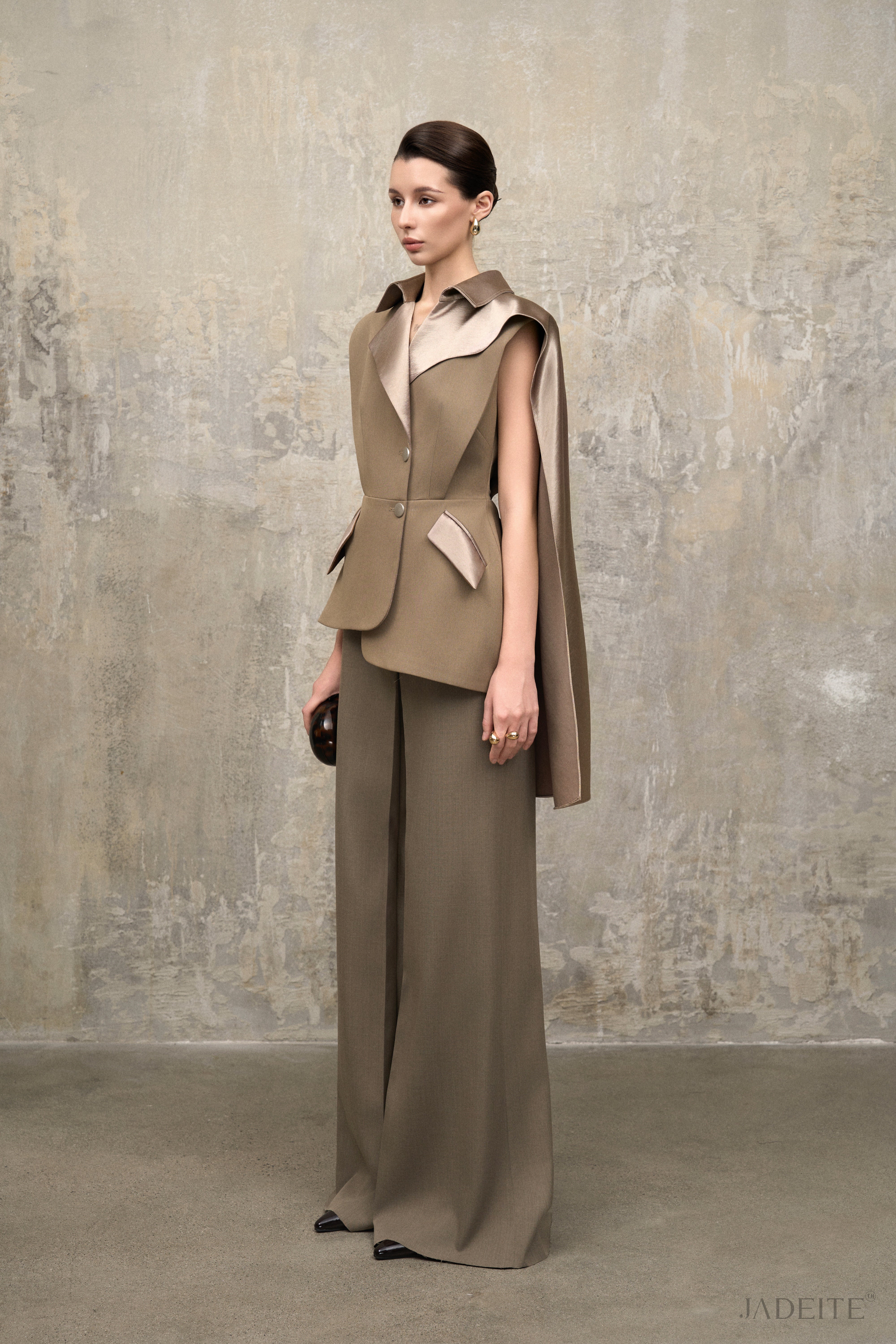 Olive Mist Cape Gilet Blazer x Olive Mist Pants