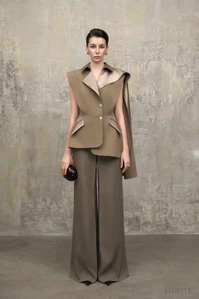 Olive Mist Cape Gilet Blazer x Olive Mist Pants – Jadeiteth