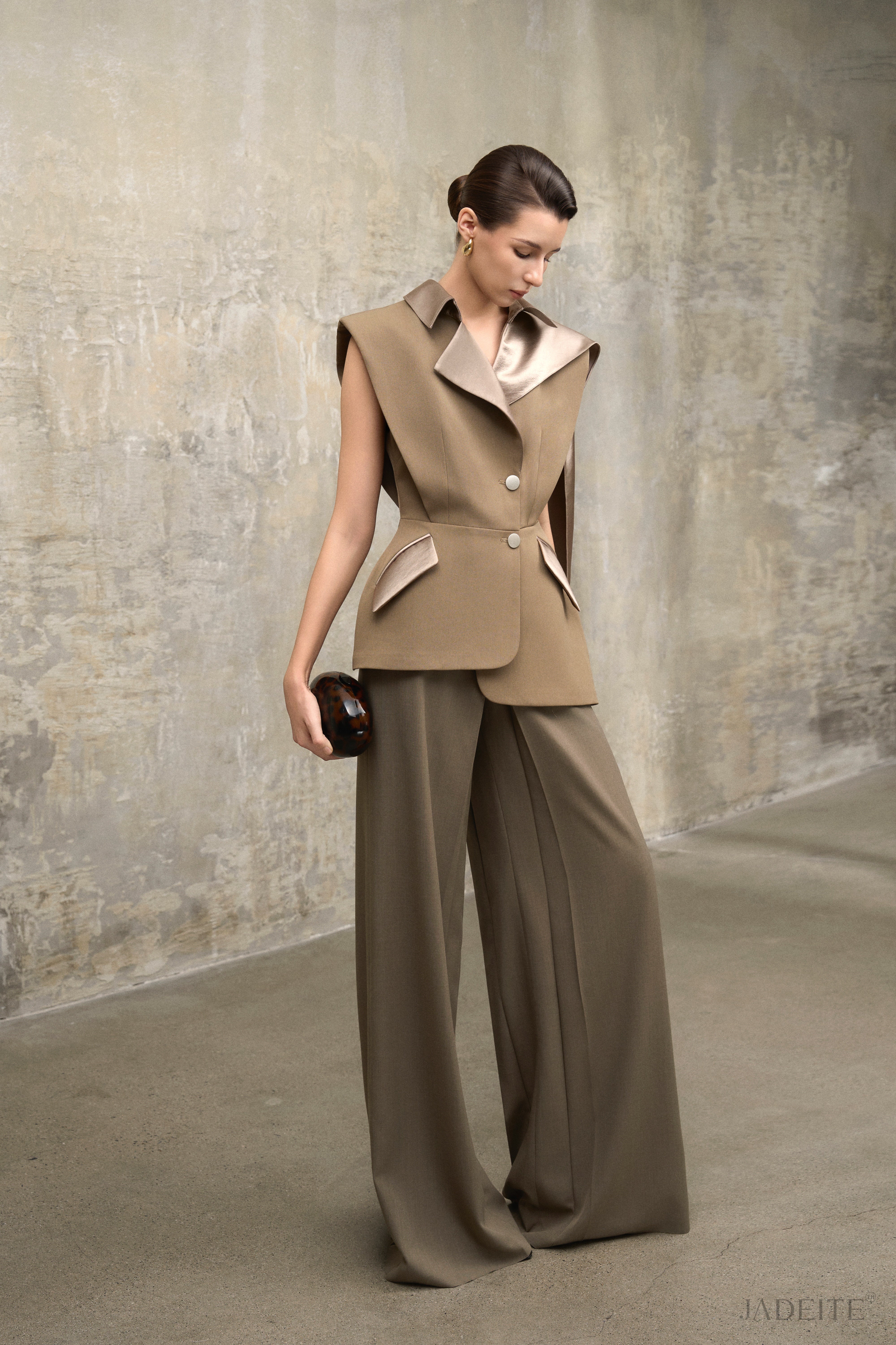 Olive Mist Cape Gilet Blazer x Olive Mist Pants