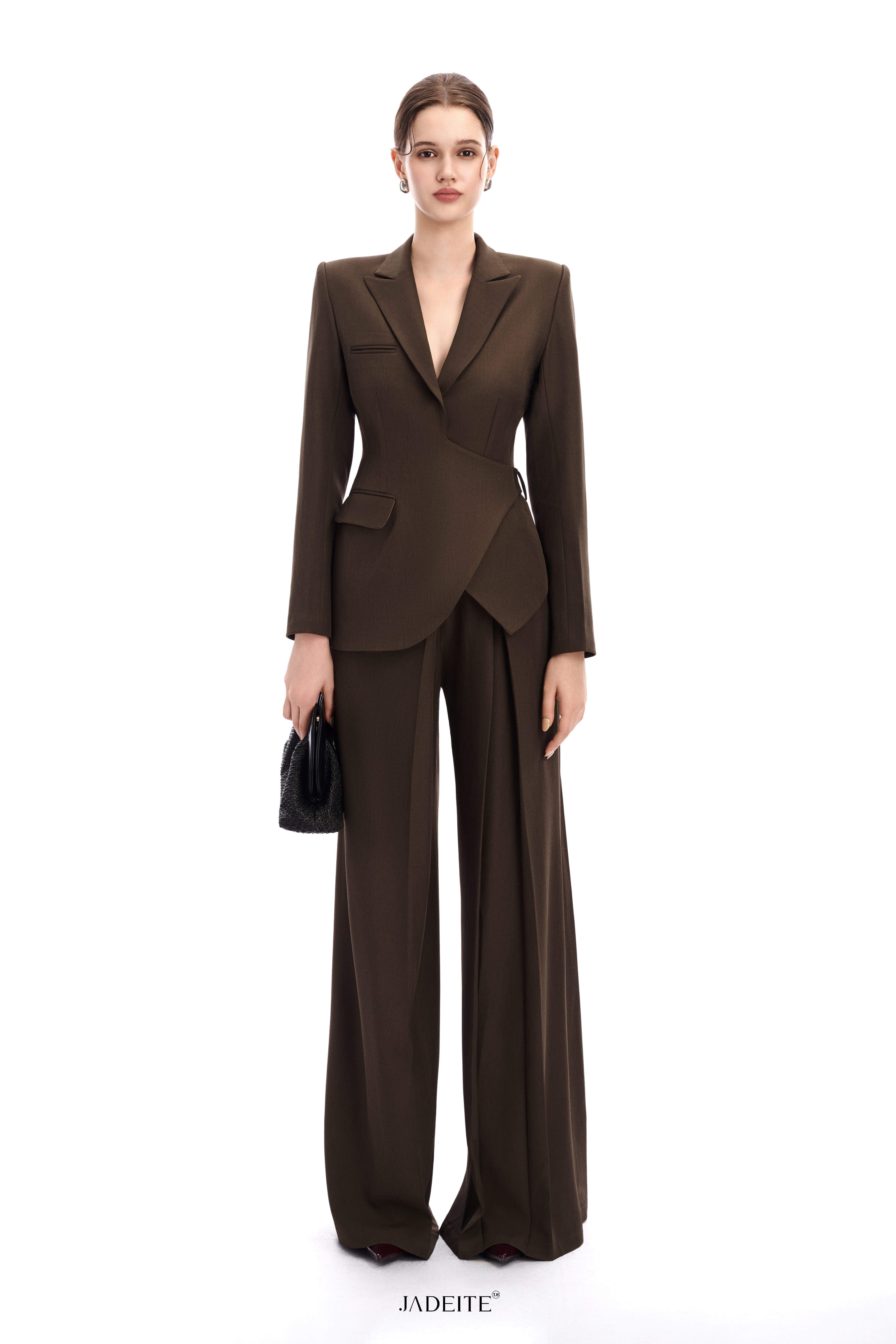 Structure Brown Long-Sleeved Blazer & Wide Brown Pants