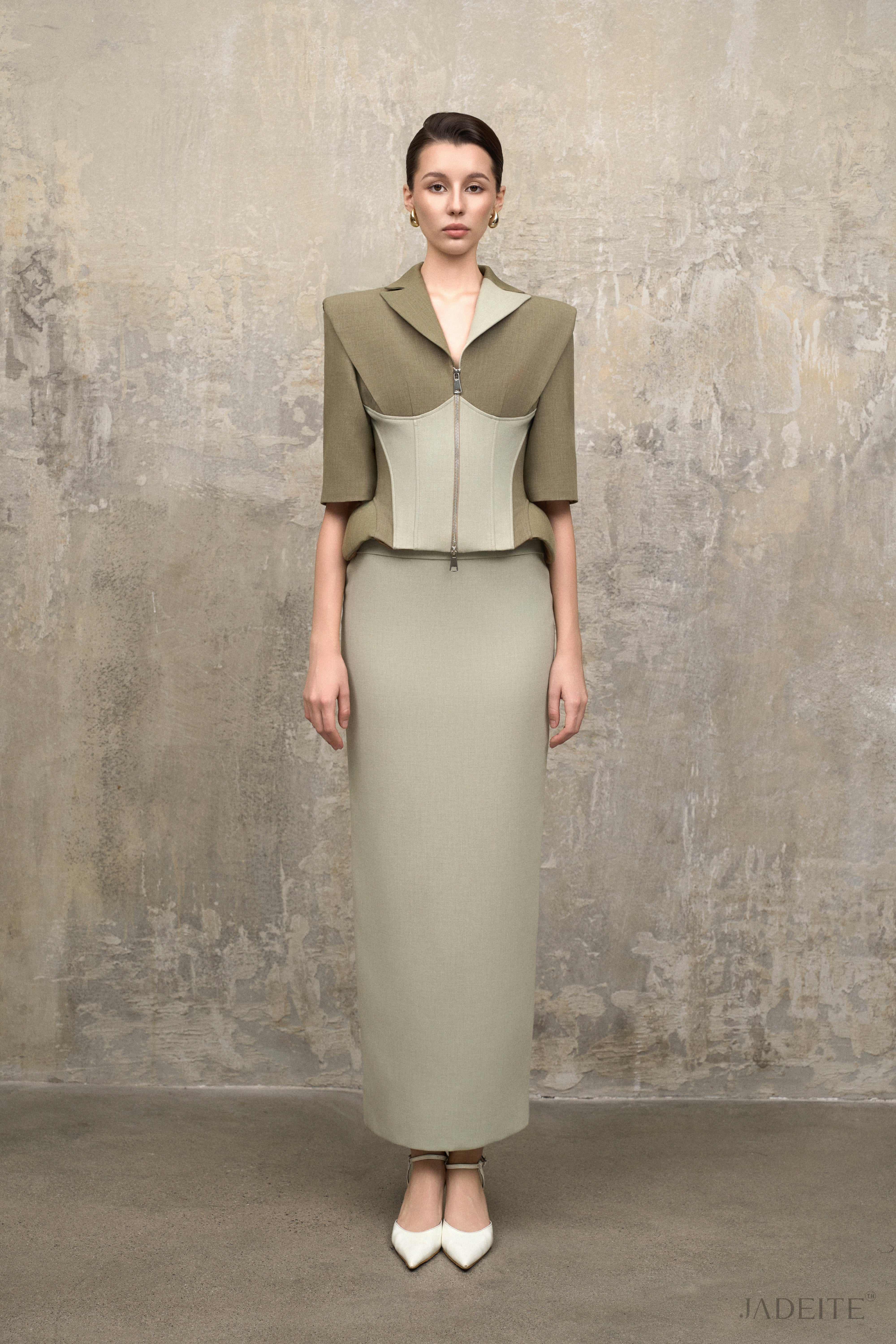 Mint Moss Corset Vest x Mint Pencil Skirt