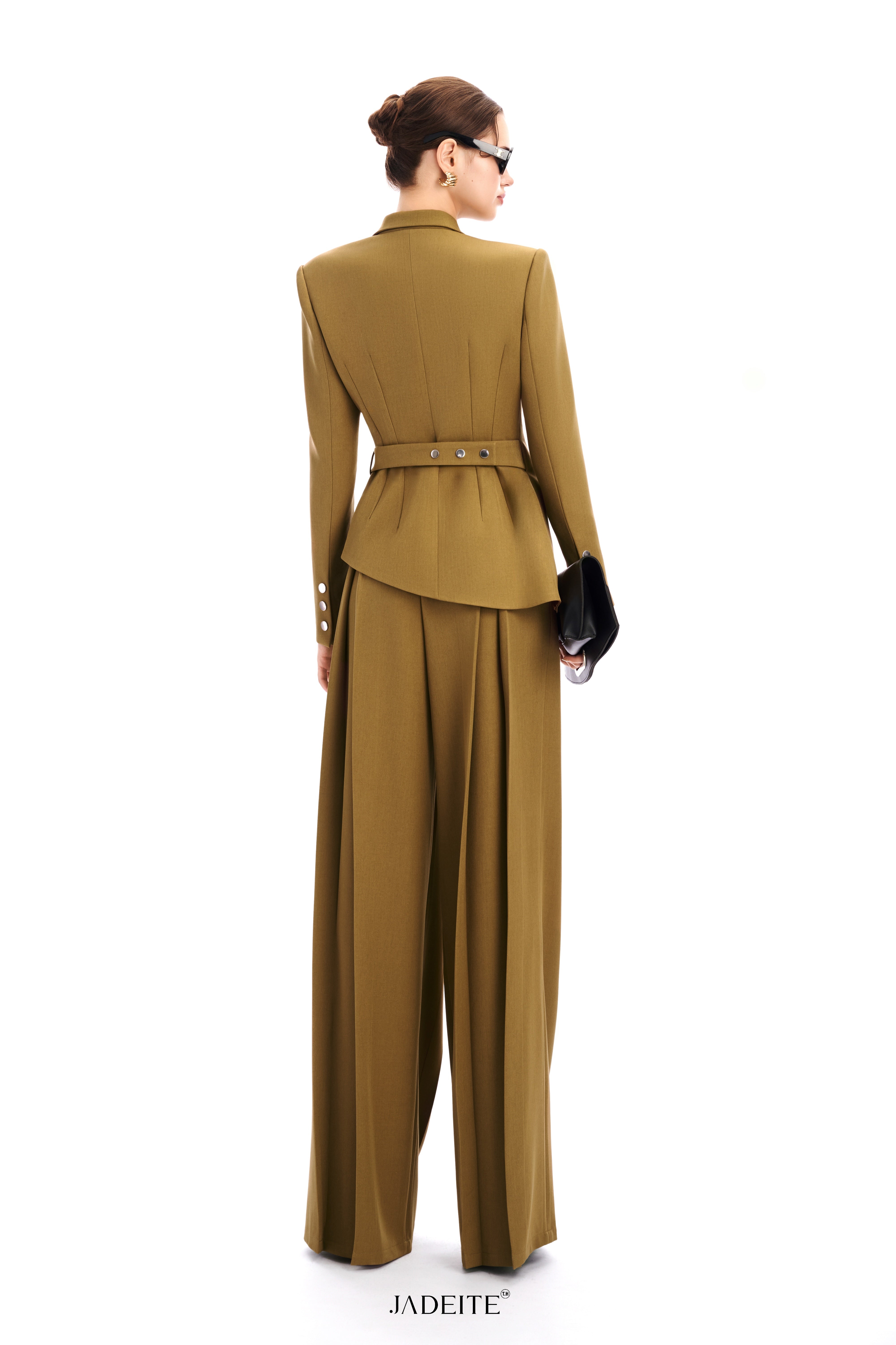 Structure Olive Long-Sleeved Blazer & Wide Olive Pants