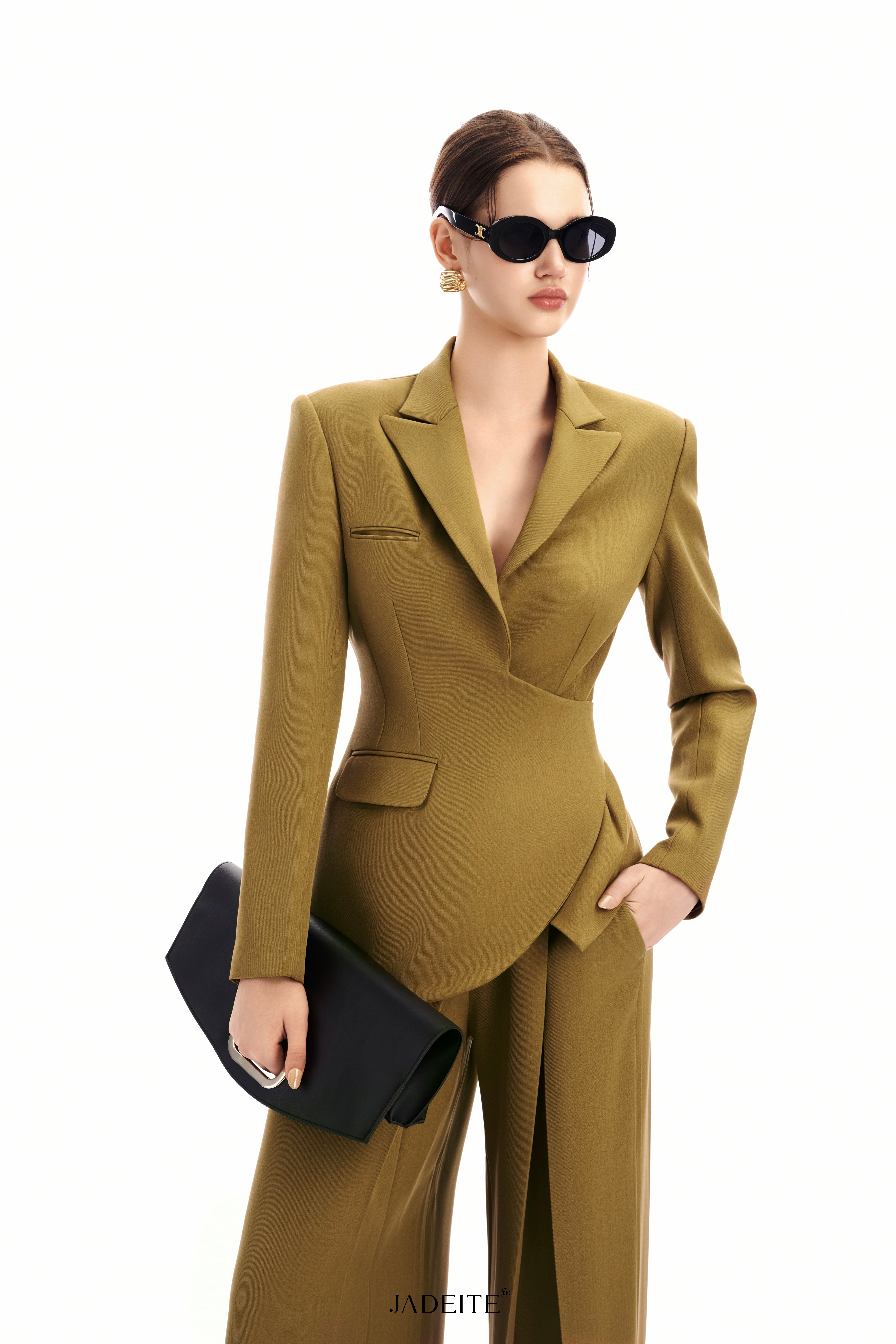 Structure Olive Long-Sleeved Blazer & Wide Olive Pants