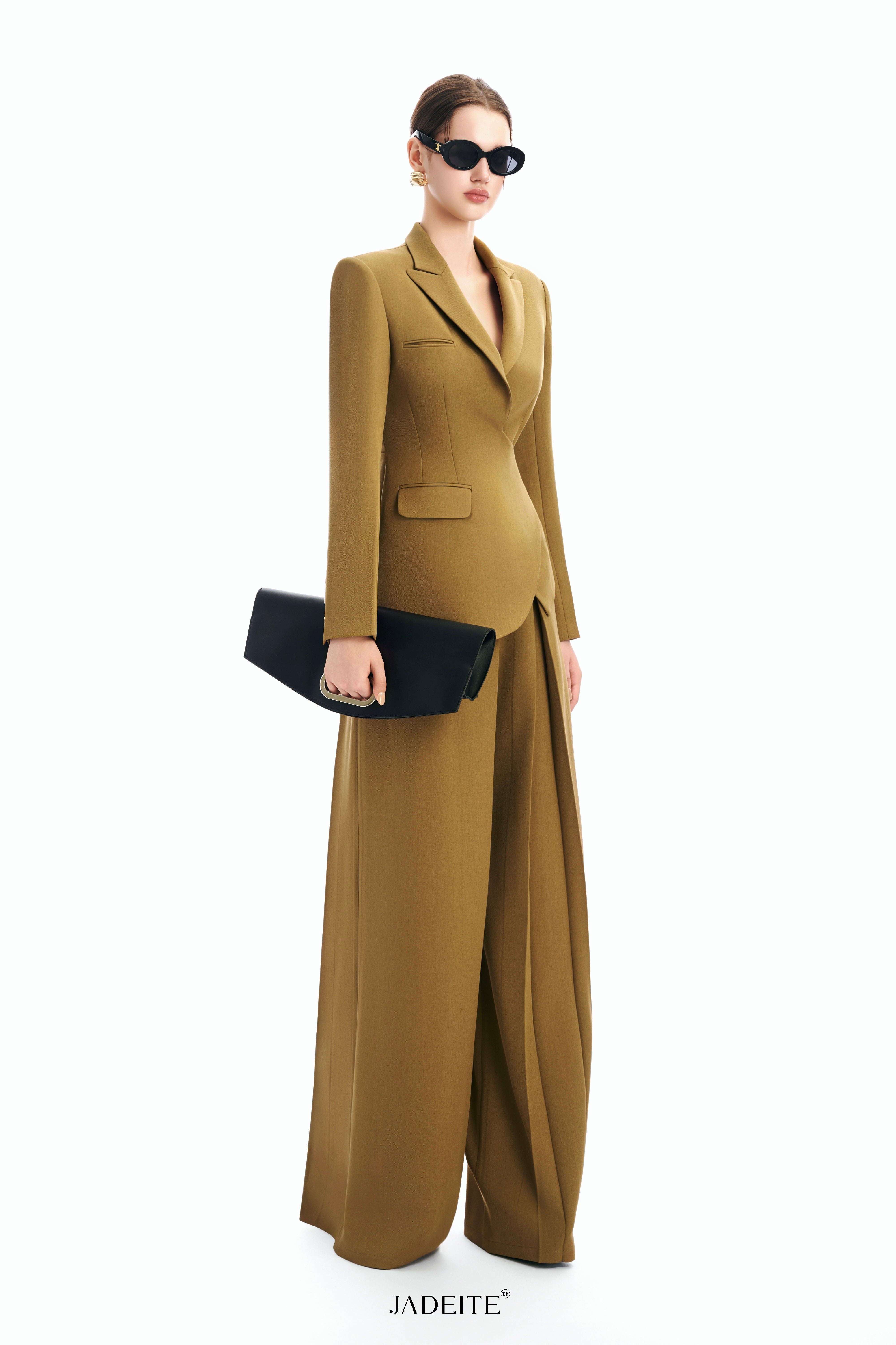 Structure Olive Long-Sleeved Blazer & Wide Olive Pants