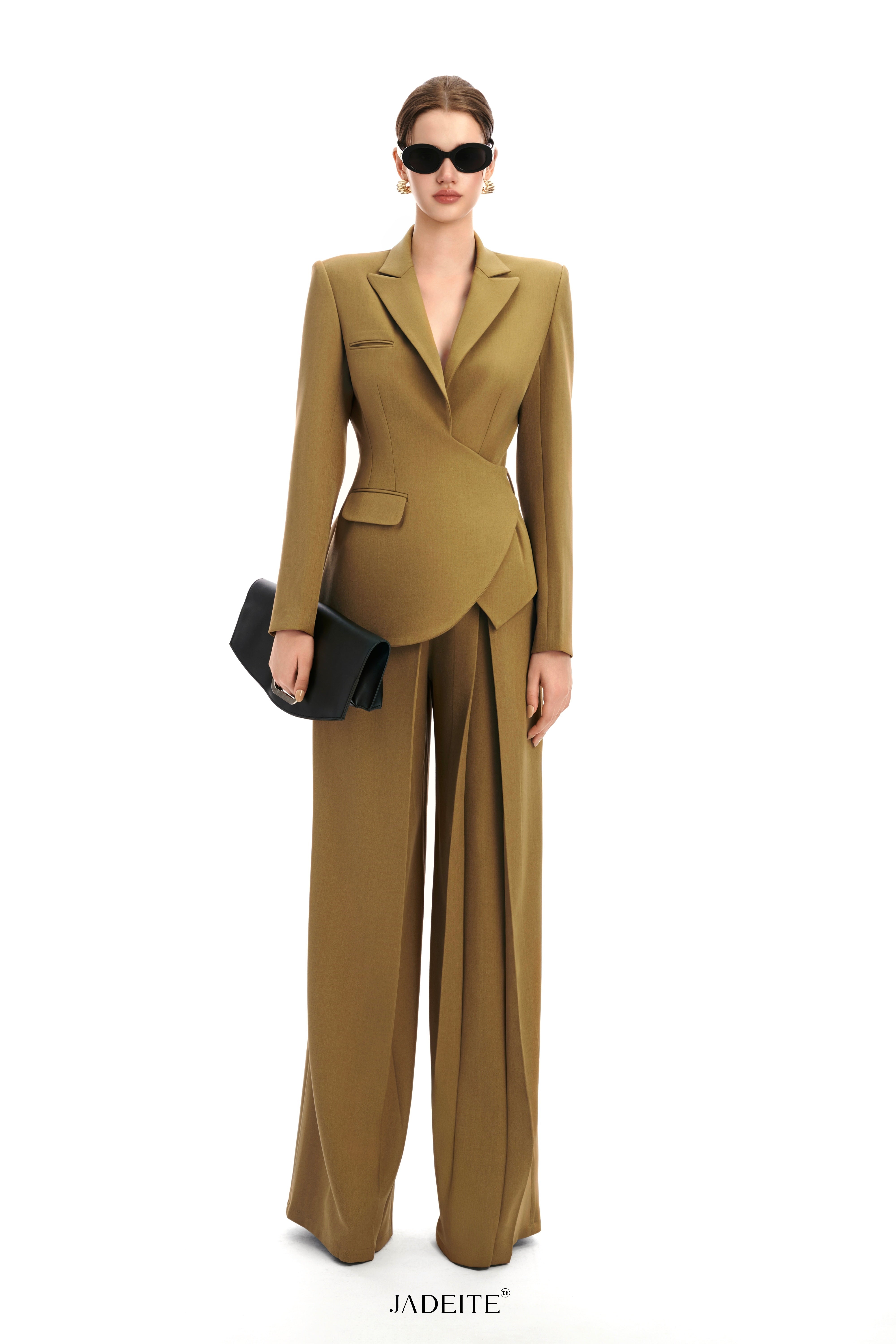 Structure Olive Long-Sleeved Blazer & Wide Olive Pants