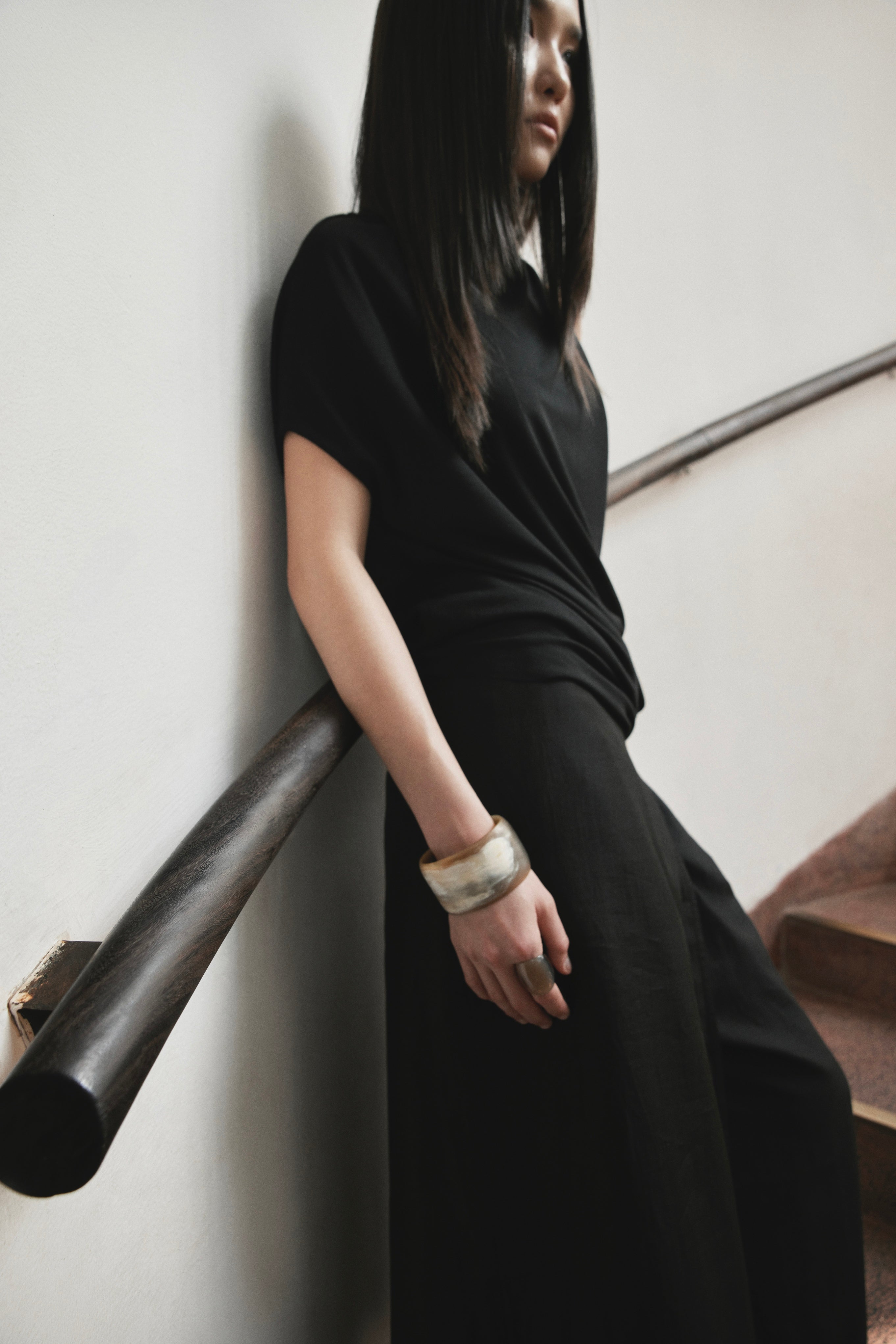 Asymmetric Draped Top x Linen Long Skirt