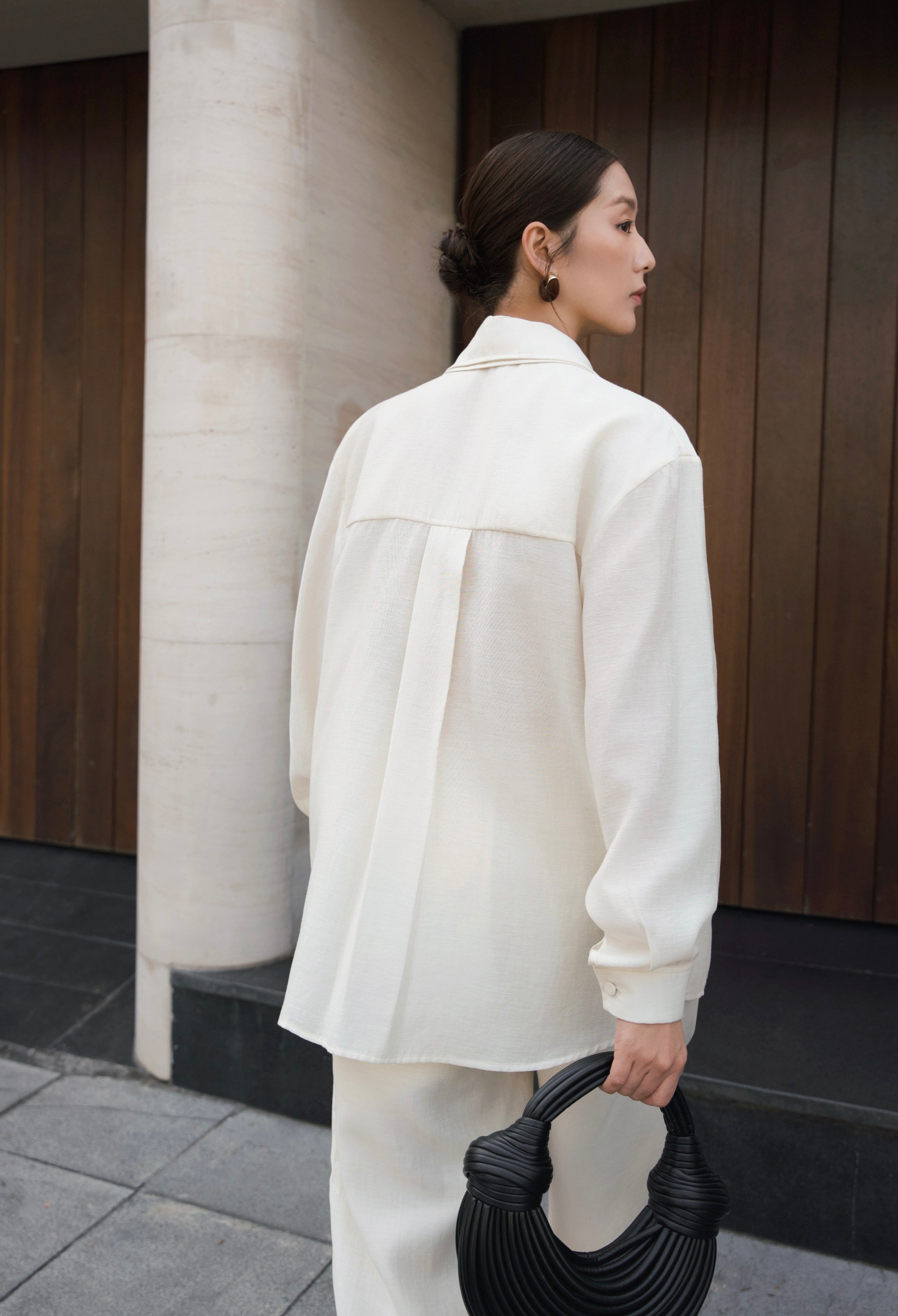 Double Collar Shirt x Linen Straight Trousers