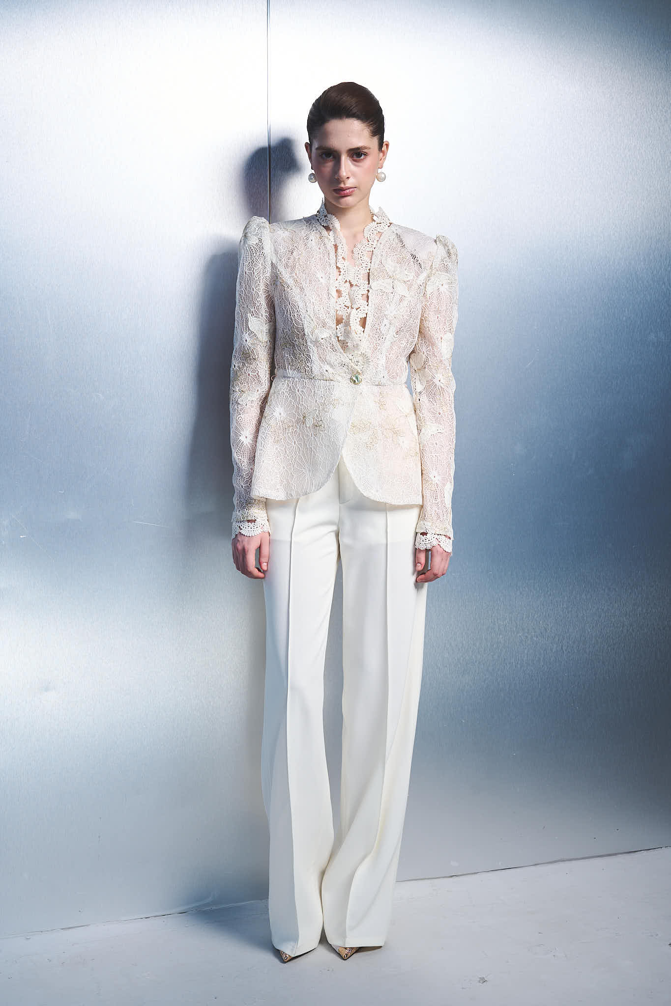 1. Women's White Lace Blazer – Elegant Long Sleeve Peplum Jacket