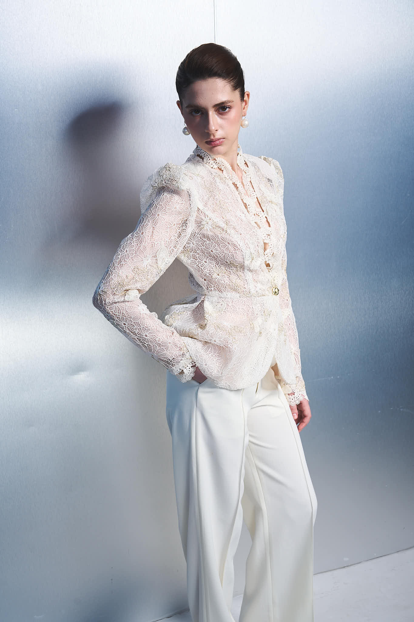1. Women's White Lace Blazer – Elegant Long Sleeve Peplum Jacket