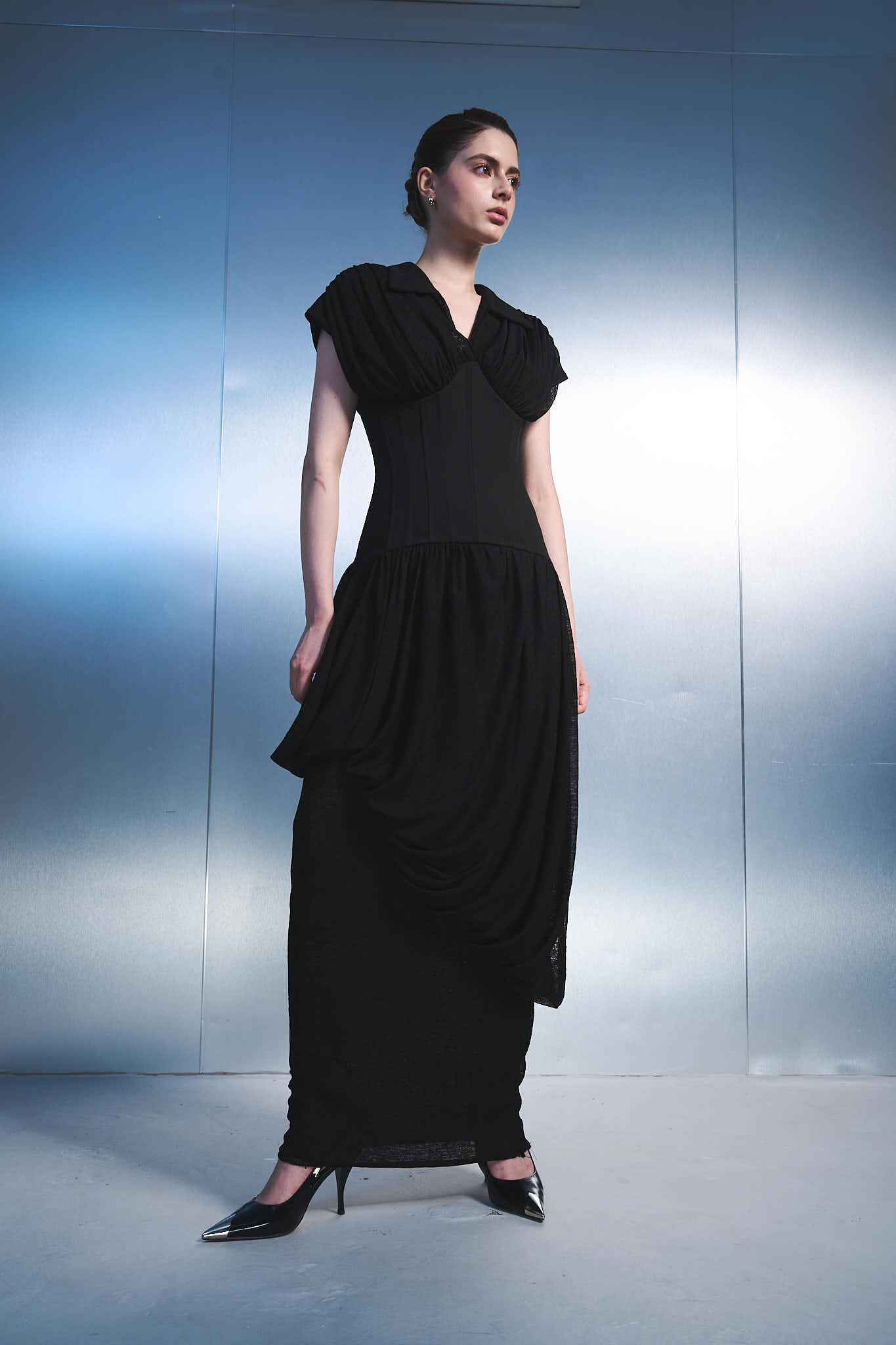 Black Draped Maxi Dress – Women's Formal Evening Gown
