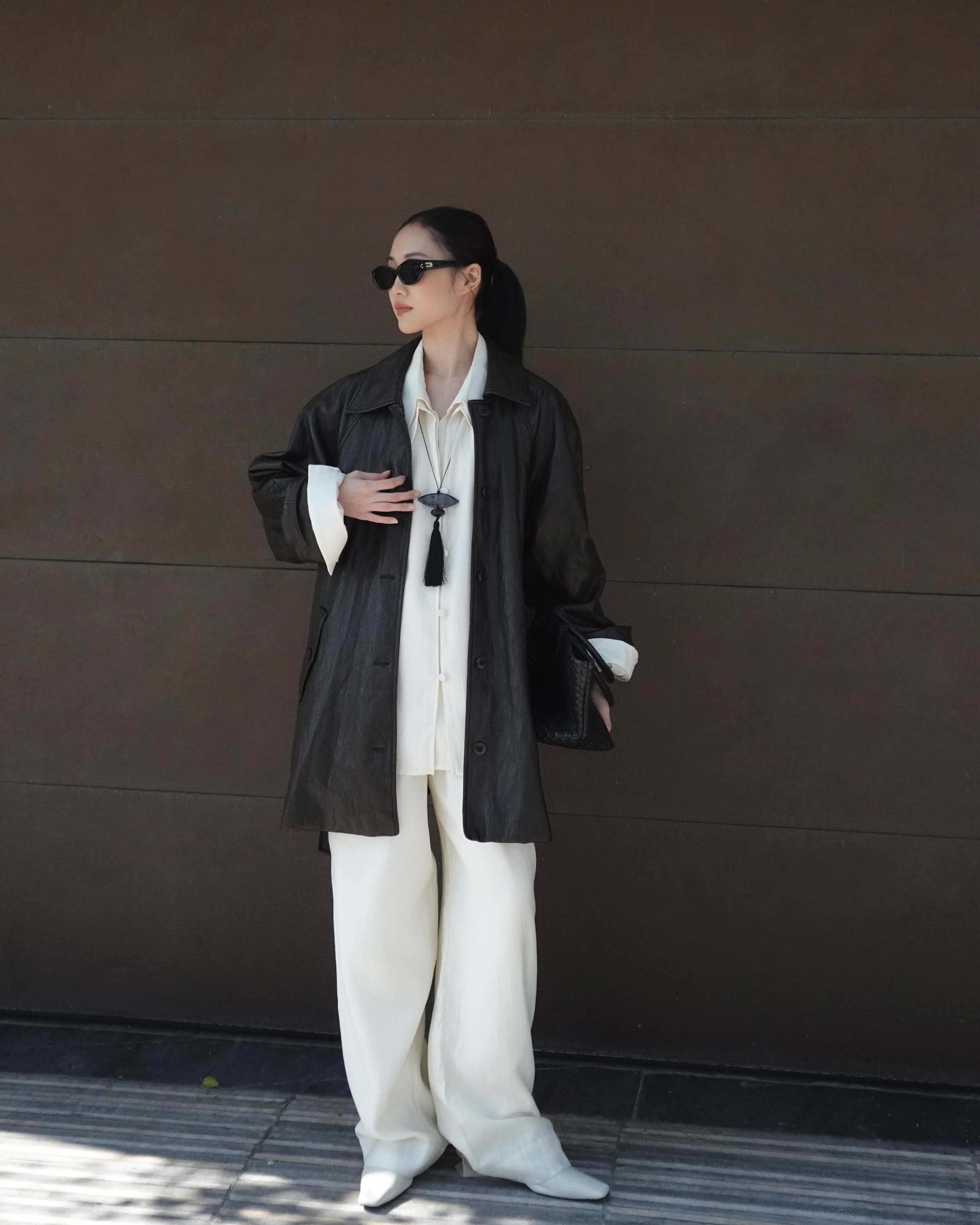Double Collar Shirt x Linen Straight Trousers