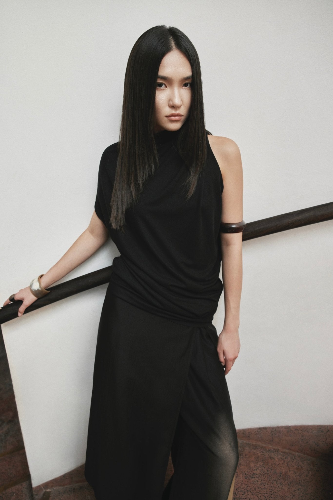 Asymmetric Draped Top x Linen Long Skirt - Jadeiteth