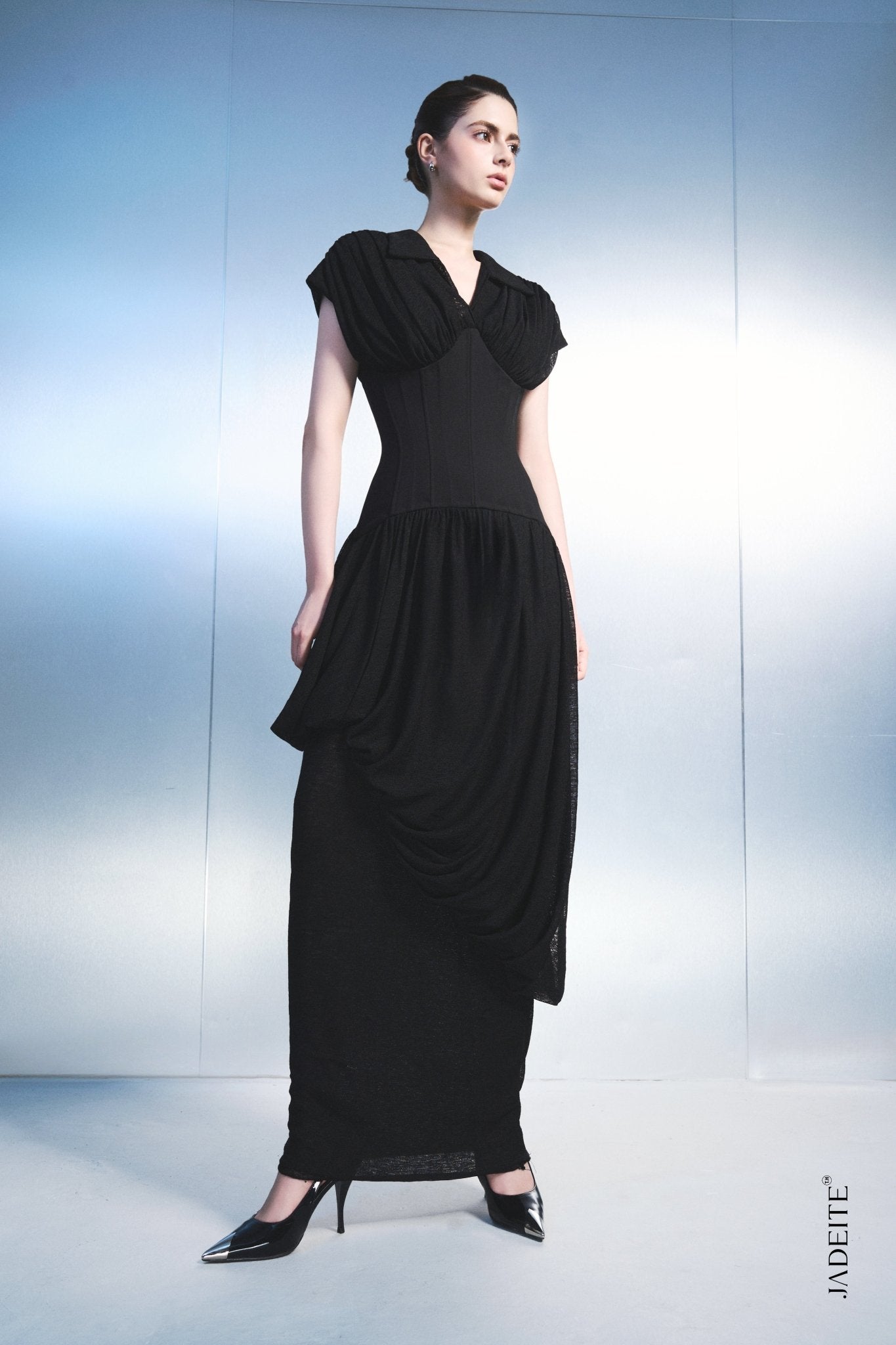 Black Draped Maxi Dress – Women's Formal Evening Gown - Jadeiteth