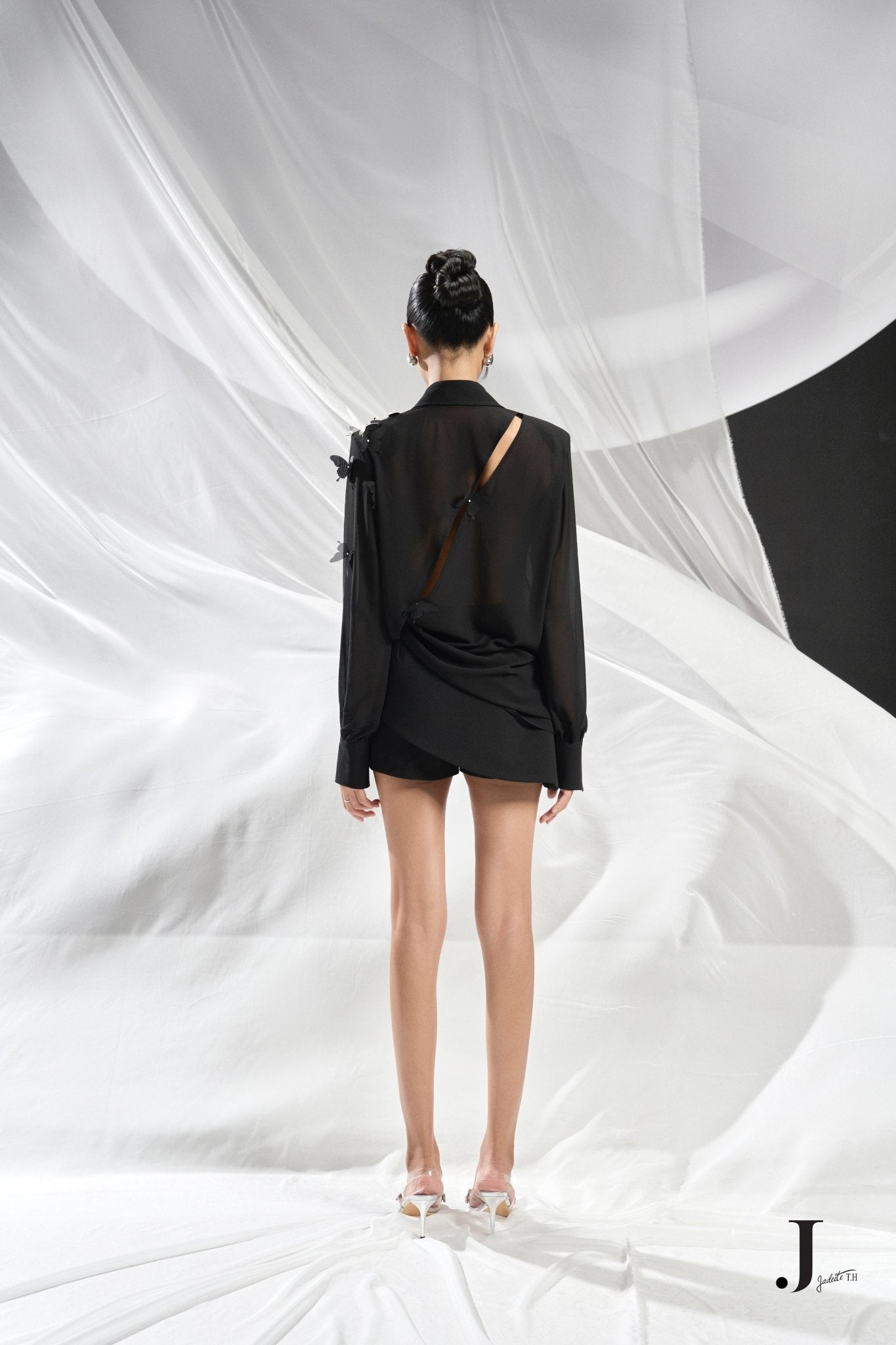 Butterfly Chiffon Shirt x Wings Short Skirt - Jadeiteth
