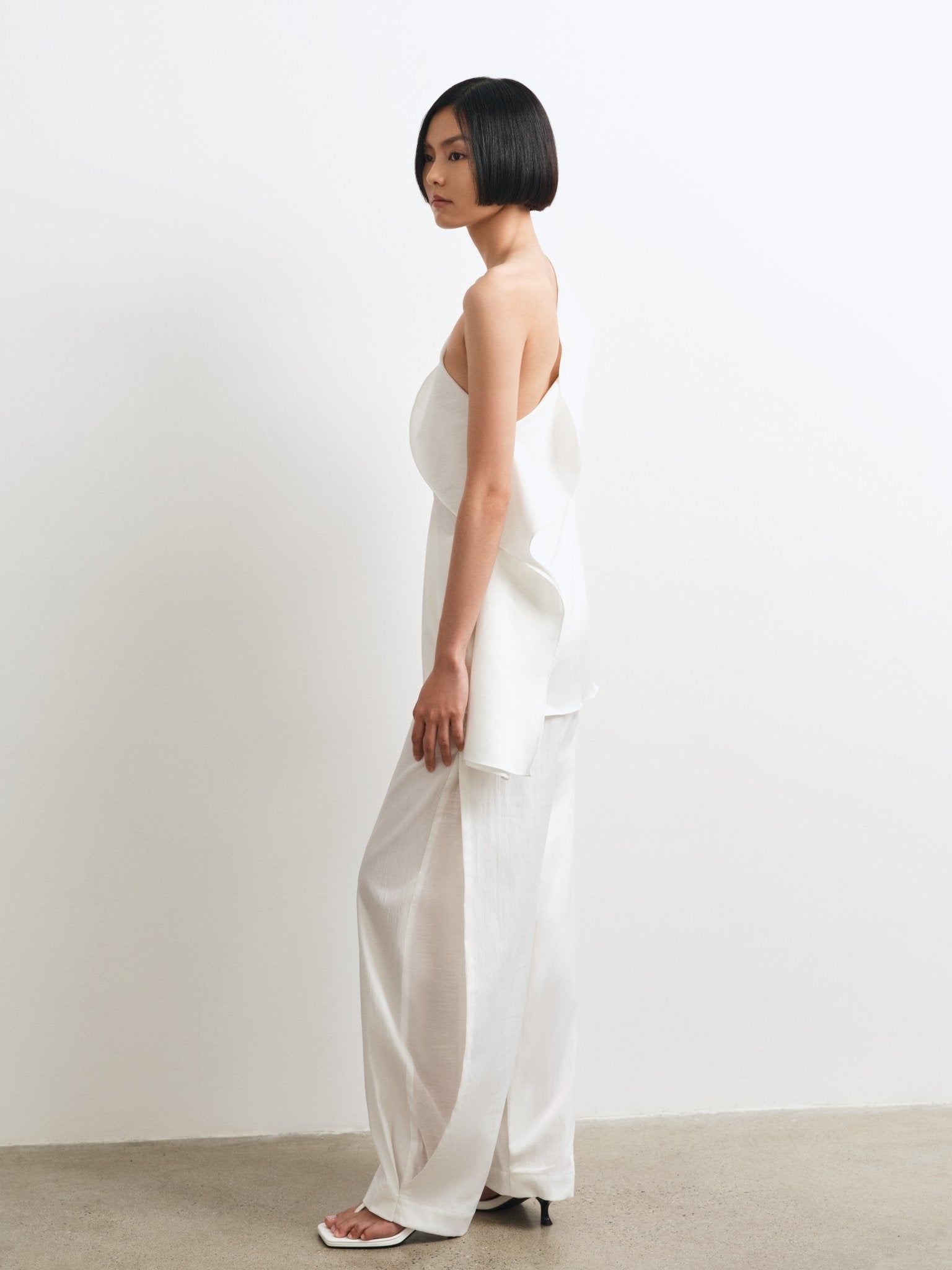 Cascade Top & Splited Trousers Set – Modern Asymmetrical Elegance - Jadeiteth