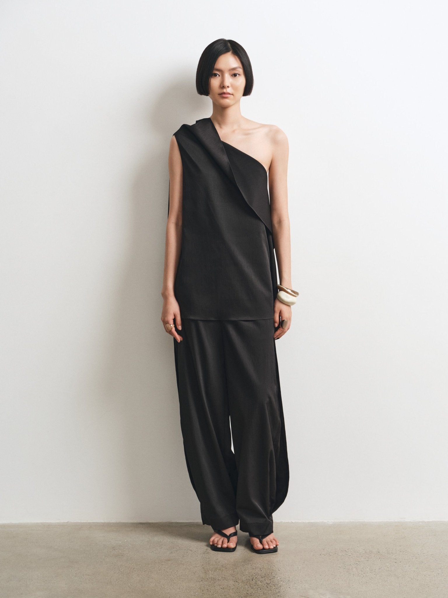 Cascade Top & Splited Trousers Set – Modern Asymmetrical Elegance - Jadeiteth