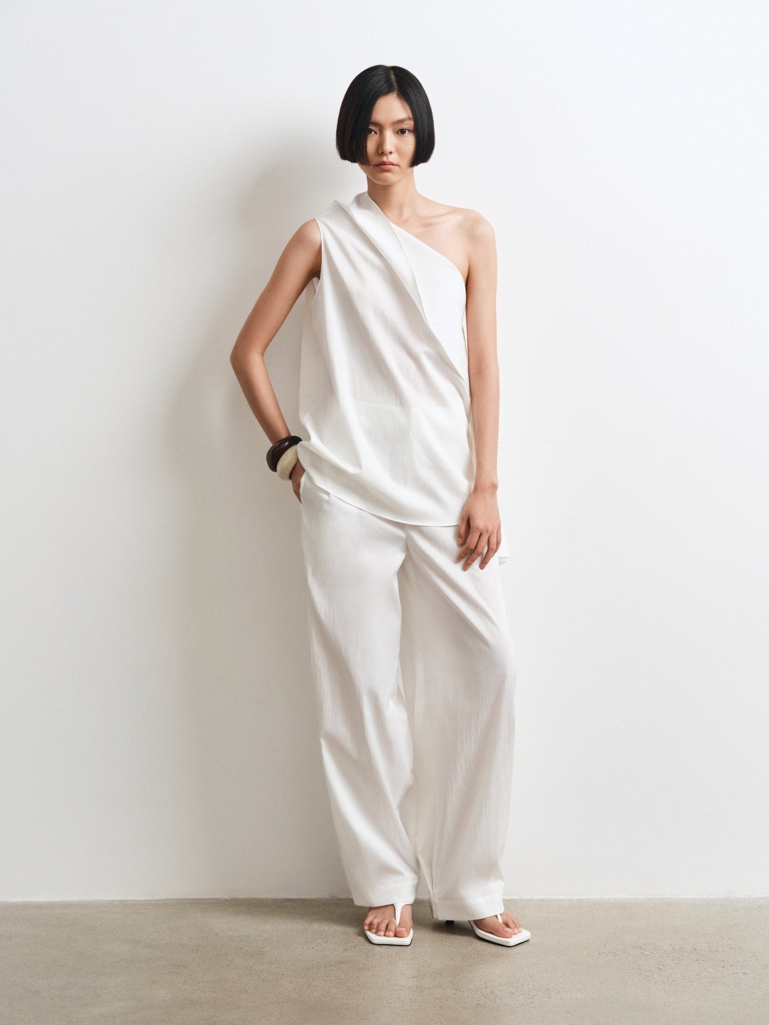 Cascade Top & Splited Trousers Set – Modern Asymmetrical Elegance - Jadeiteth
