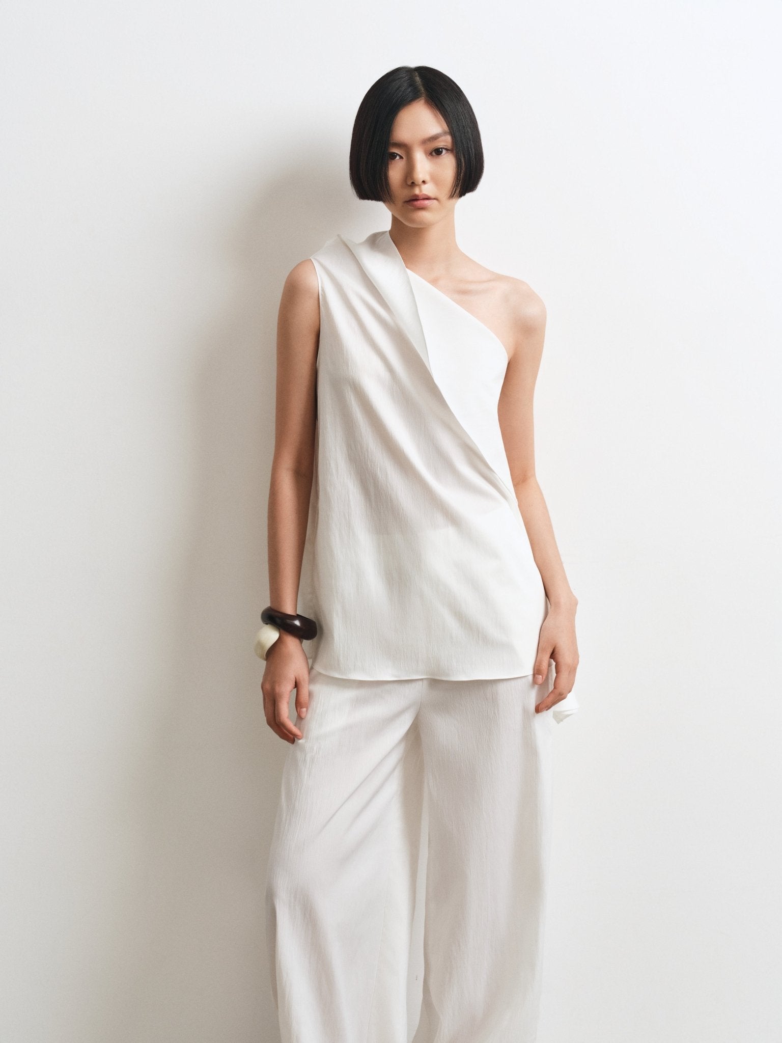Cascade Top & Splited Trousers Set – Modern Asymmetrical Elegance - Jadeiteth