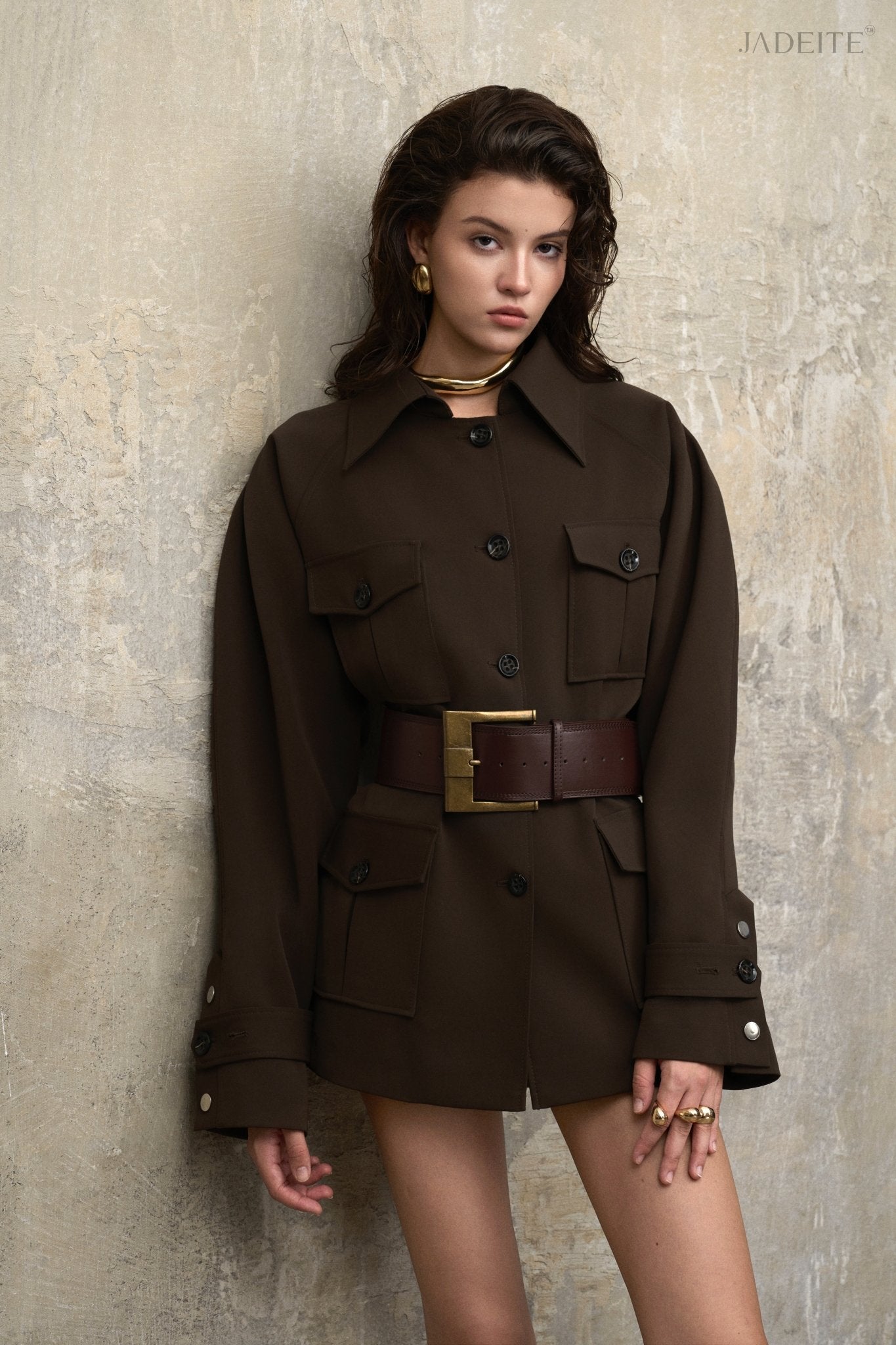 Desert Officer Blazer x Ash Grey Short-Skirt x B Belt - Jadeiteth