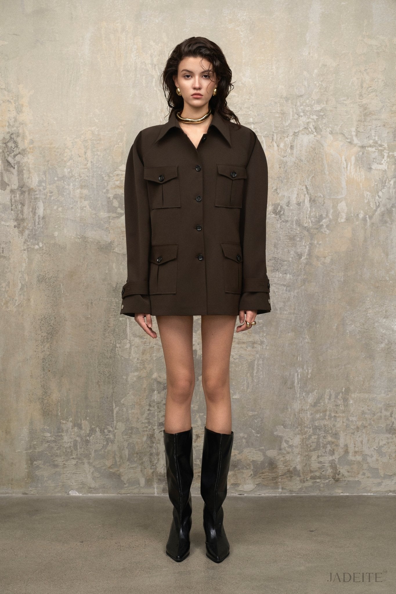 Desert Officer Blazer x Ash Grey Short-Skirt x B Belt - Jadeiteth