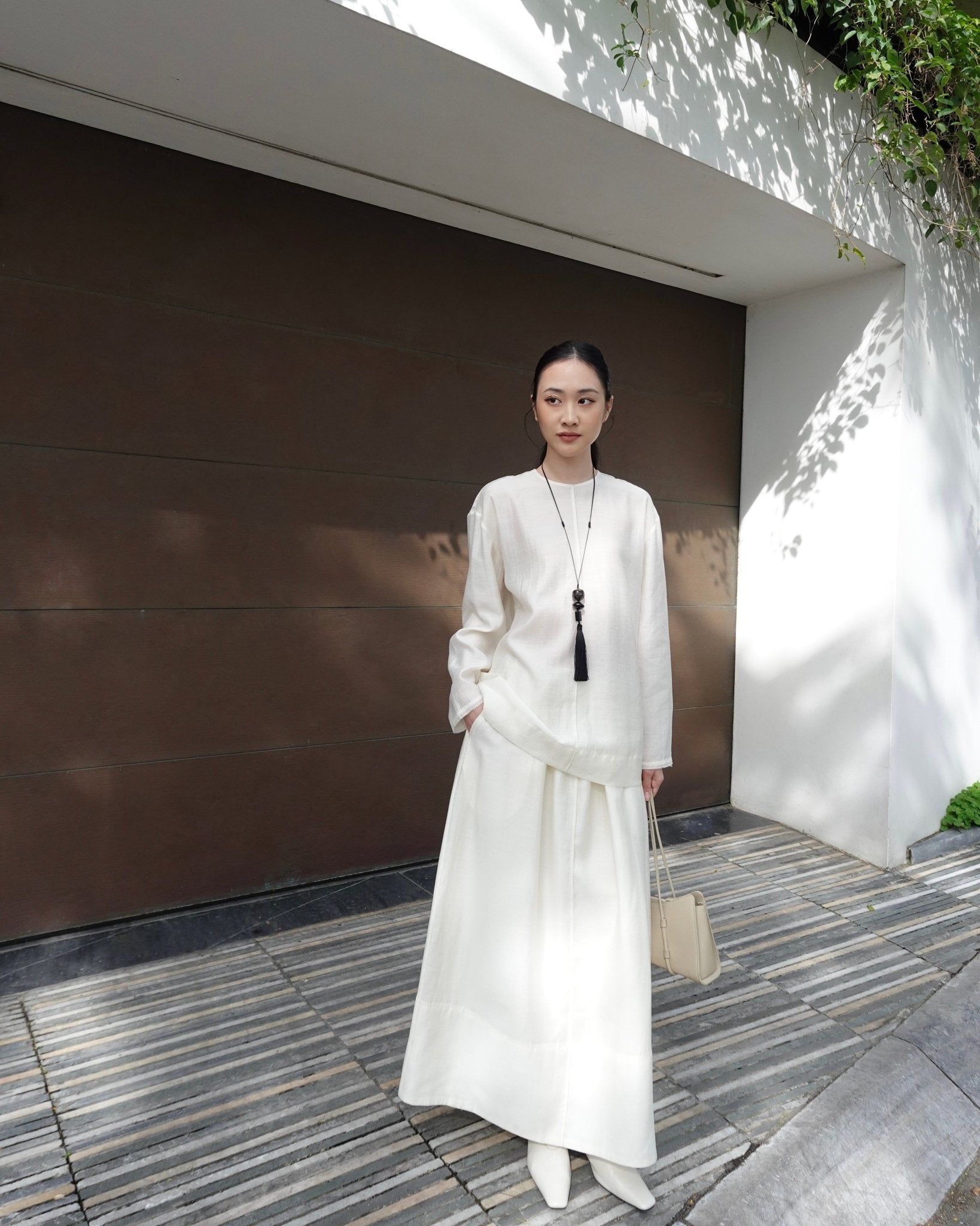 Draped Top x Linen Long Skirt - Jadeiteth