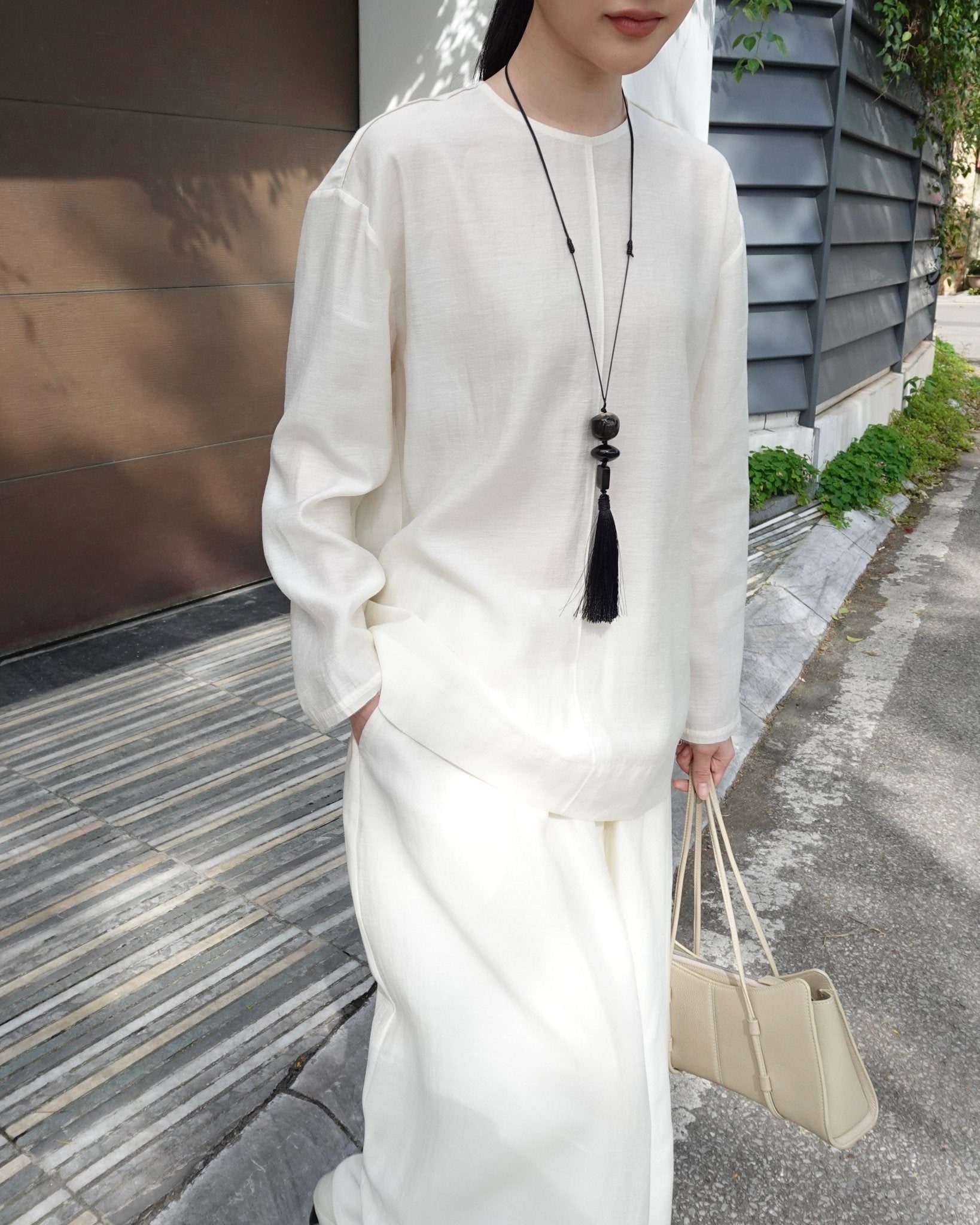 Draped Top x Linen Long Skirt - Jadeiteth