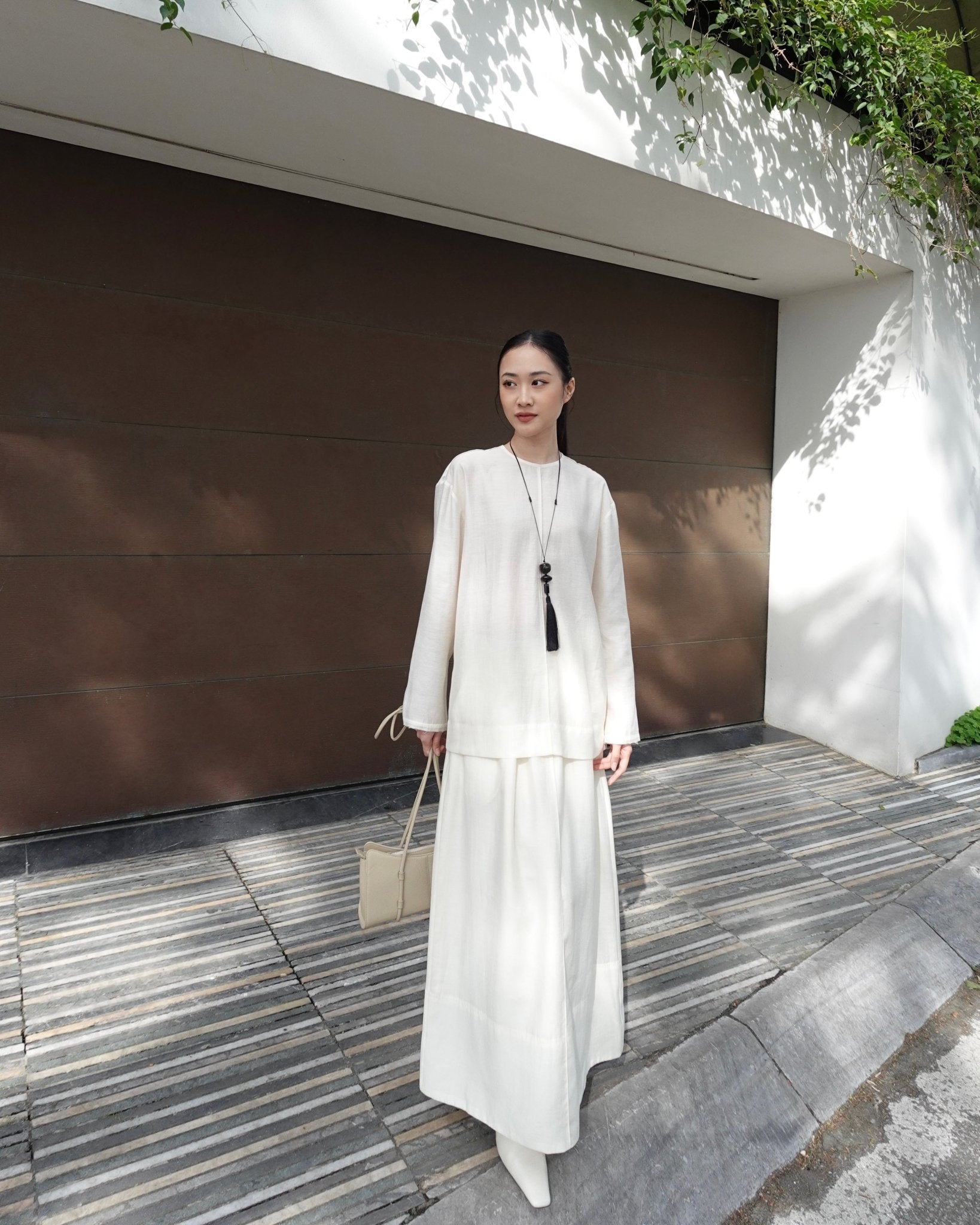 Draped Top x Linen Long Skirt - Jadeiteth