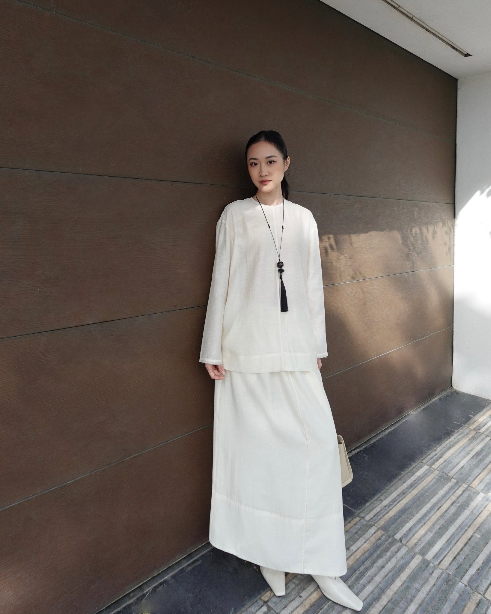 Draped Top x Linen Long Skirt - Jadeiteth