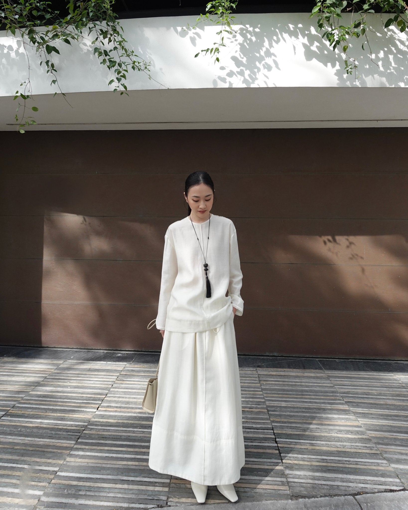 Draped Top x Linen Long Skirt - Jadeiteth