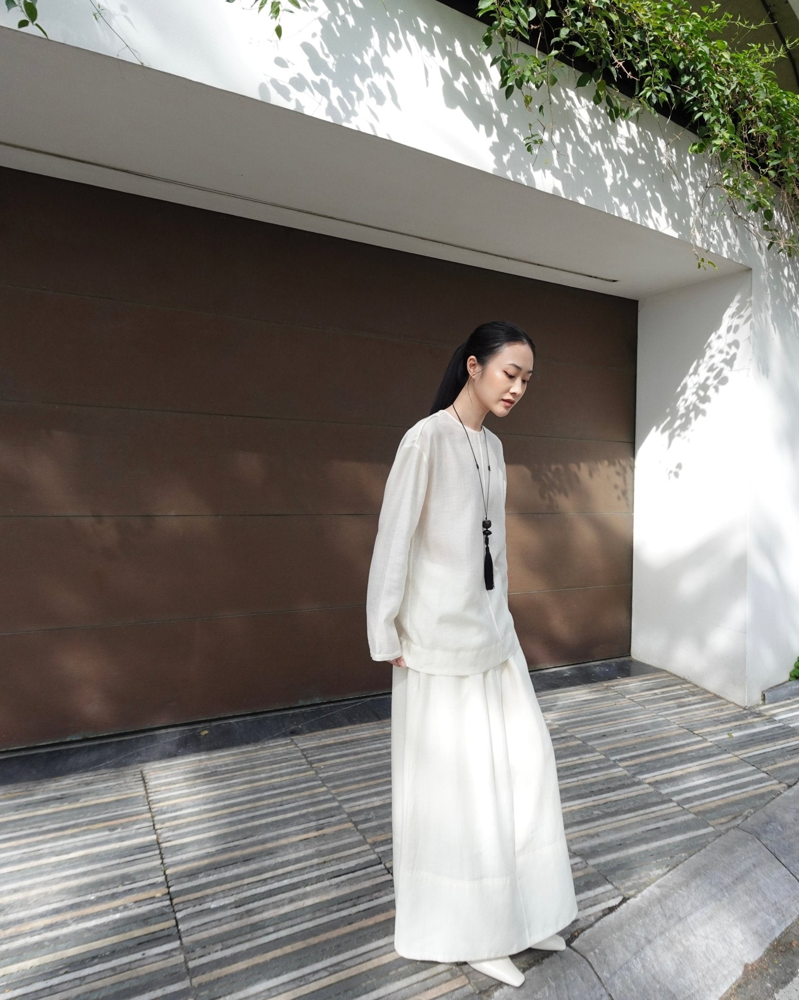 Draped Top x Linen Long Skirt - Jadeiteth