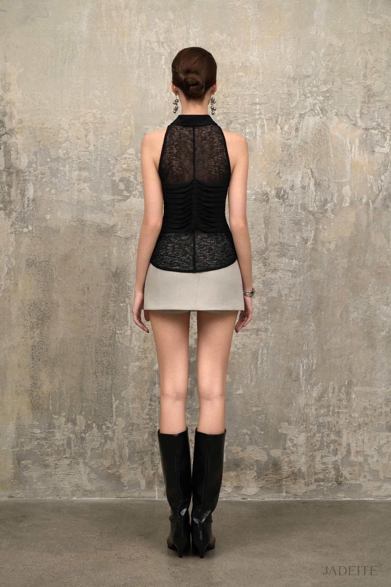Fishbone B Gilet Shirt x Light Grey Short-skirt - Jadeiteth