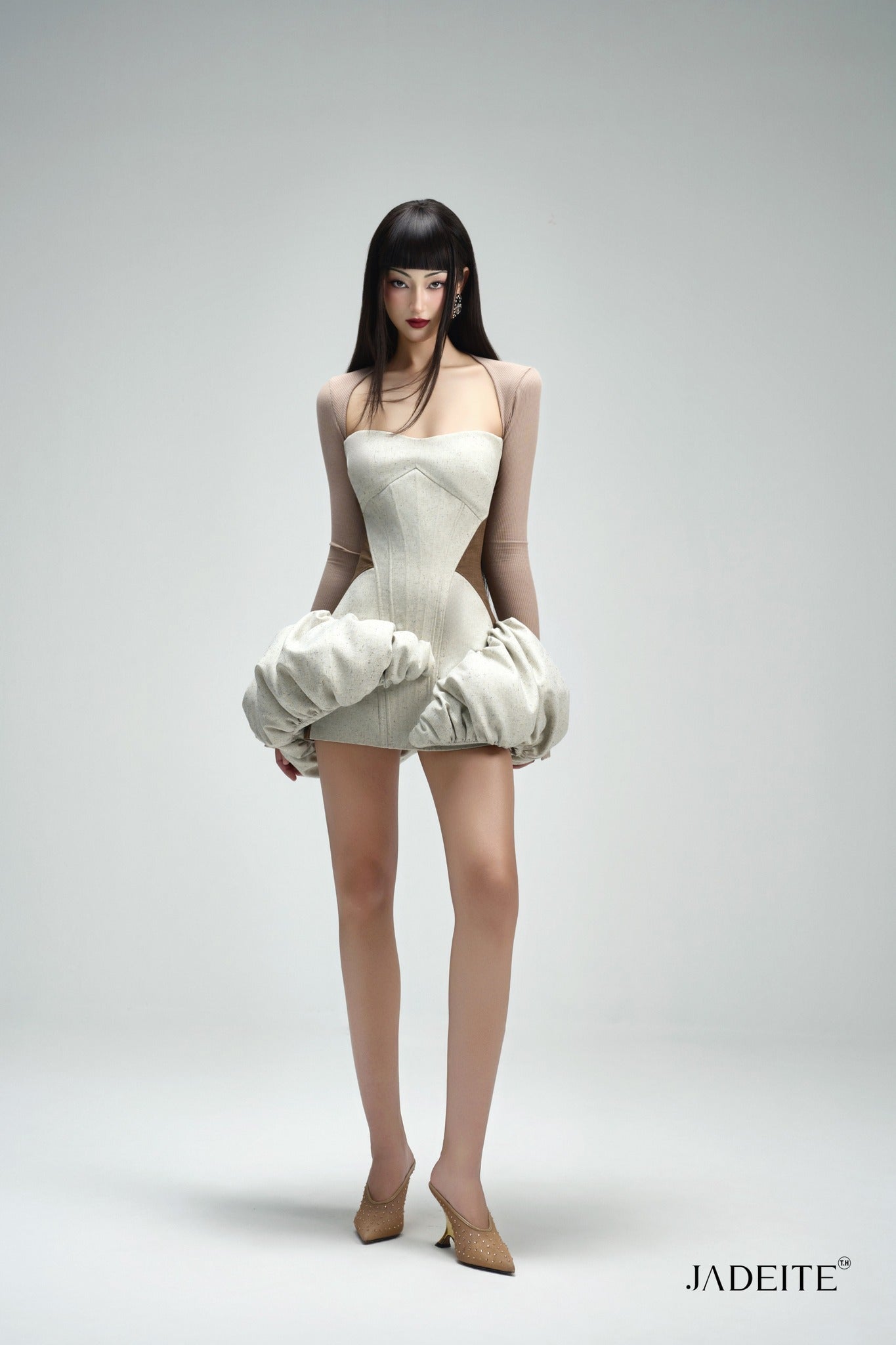 Hour-Glass coffee Cloudy Dress & Ballet Nude Crop-top - Jadeiteth