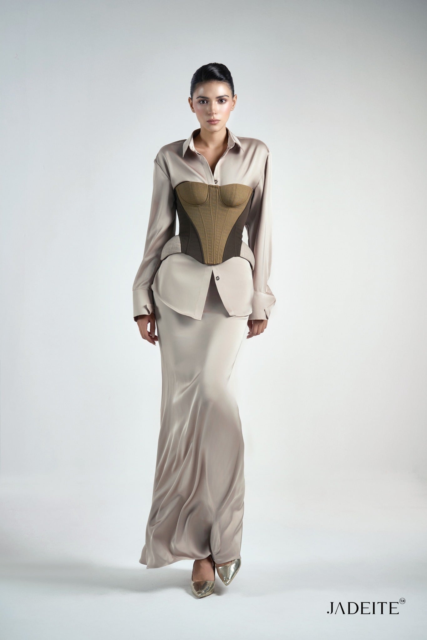 Iron Olive Corset & Planny Ver2. Nude Shirt & Kim N Maxi-Skirt - Jadeiteth
