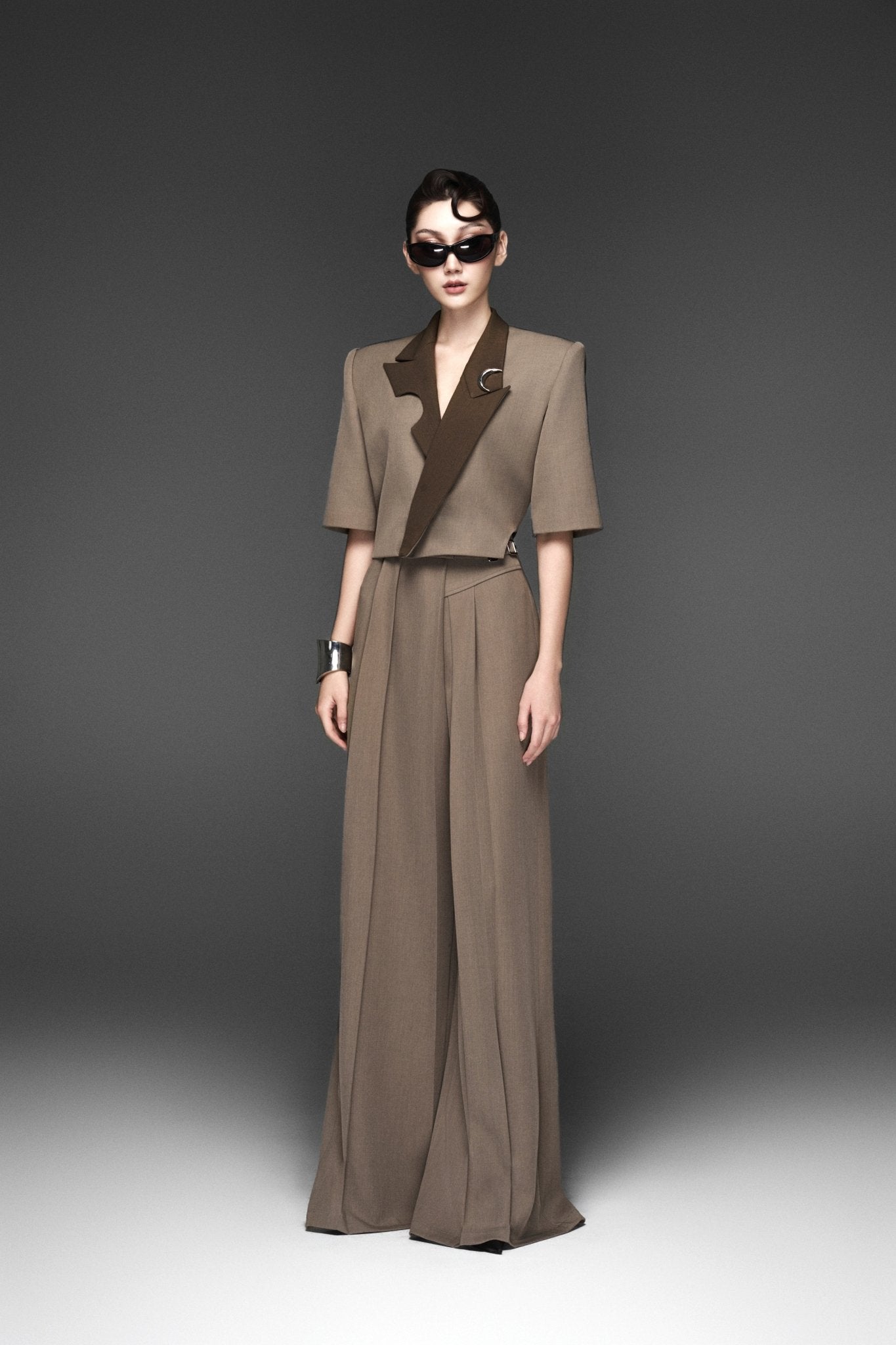 Moonlight Crop-top Vest & Wide ver2 light Sand Pants - Jadeiteth