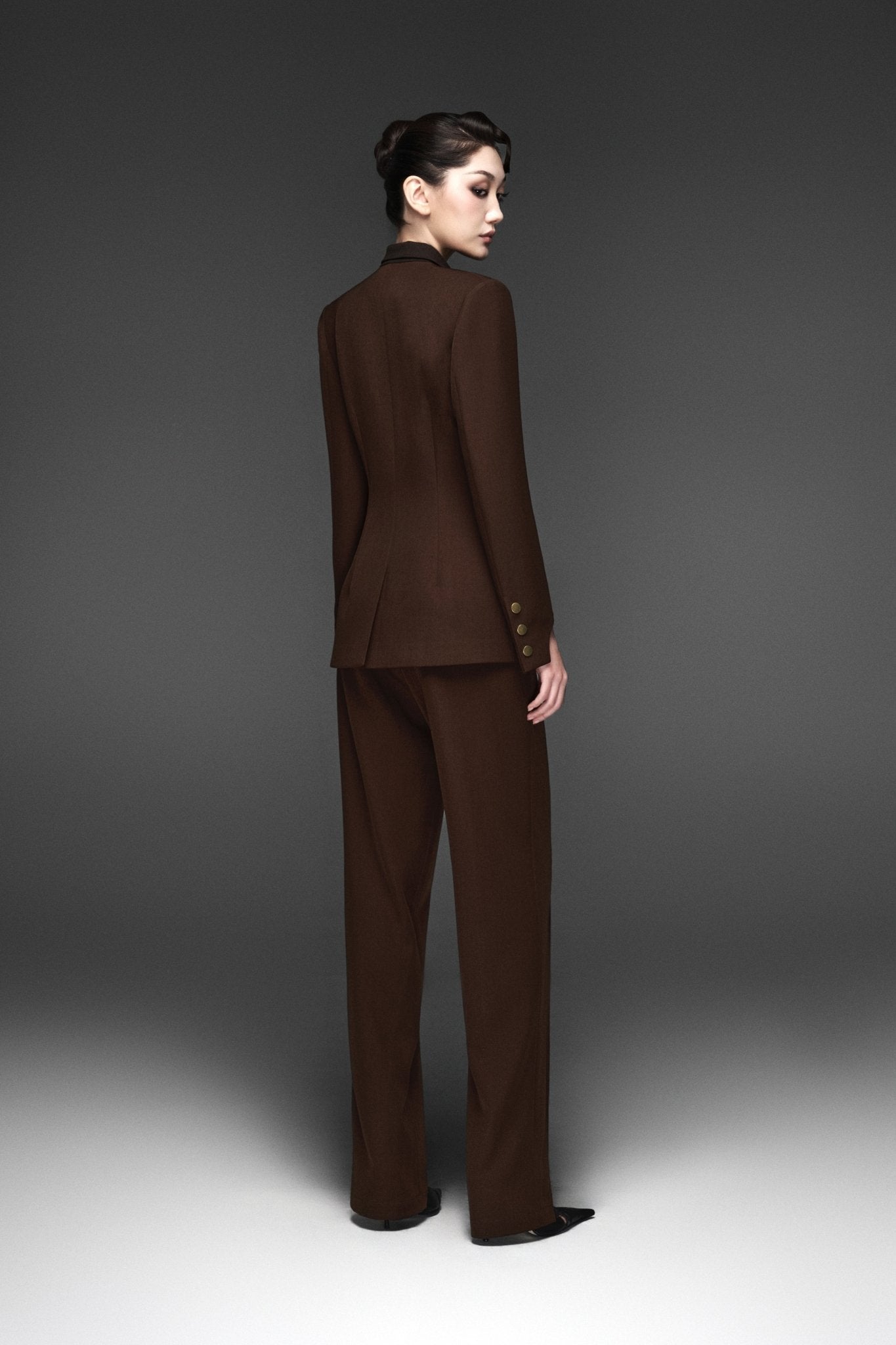 Moonlight Dark Coffee Vest & Linear-moon Flow Trousers - Jadeiteth