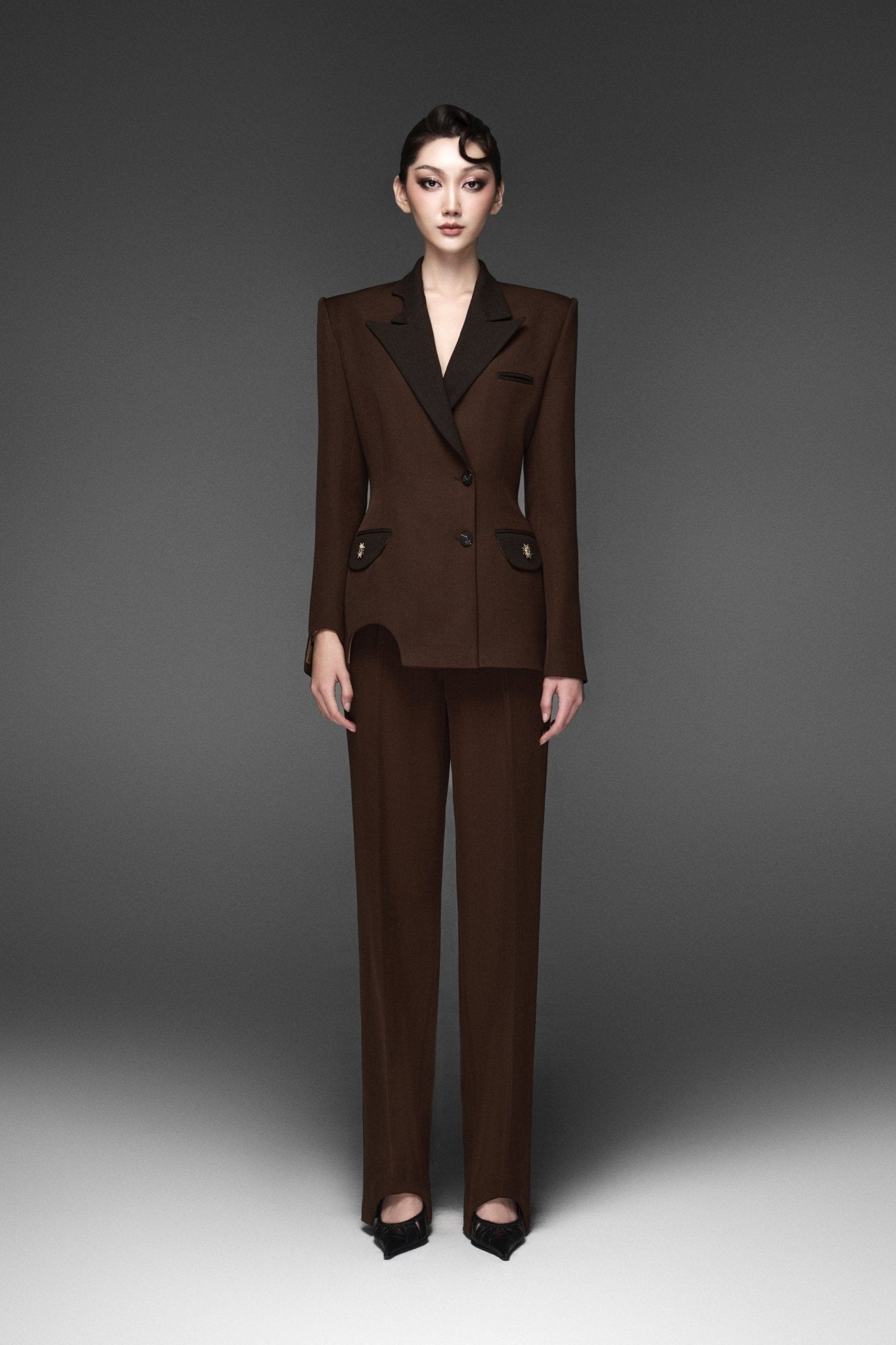 Moonlight Dark Coffee Vest & Linear-moon Flow Trousers - Jadeiteth