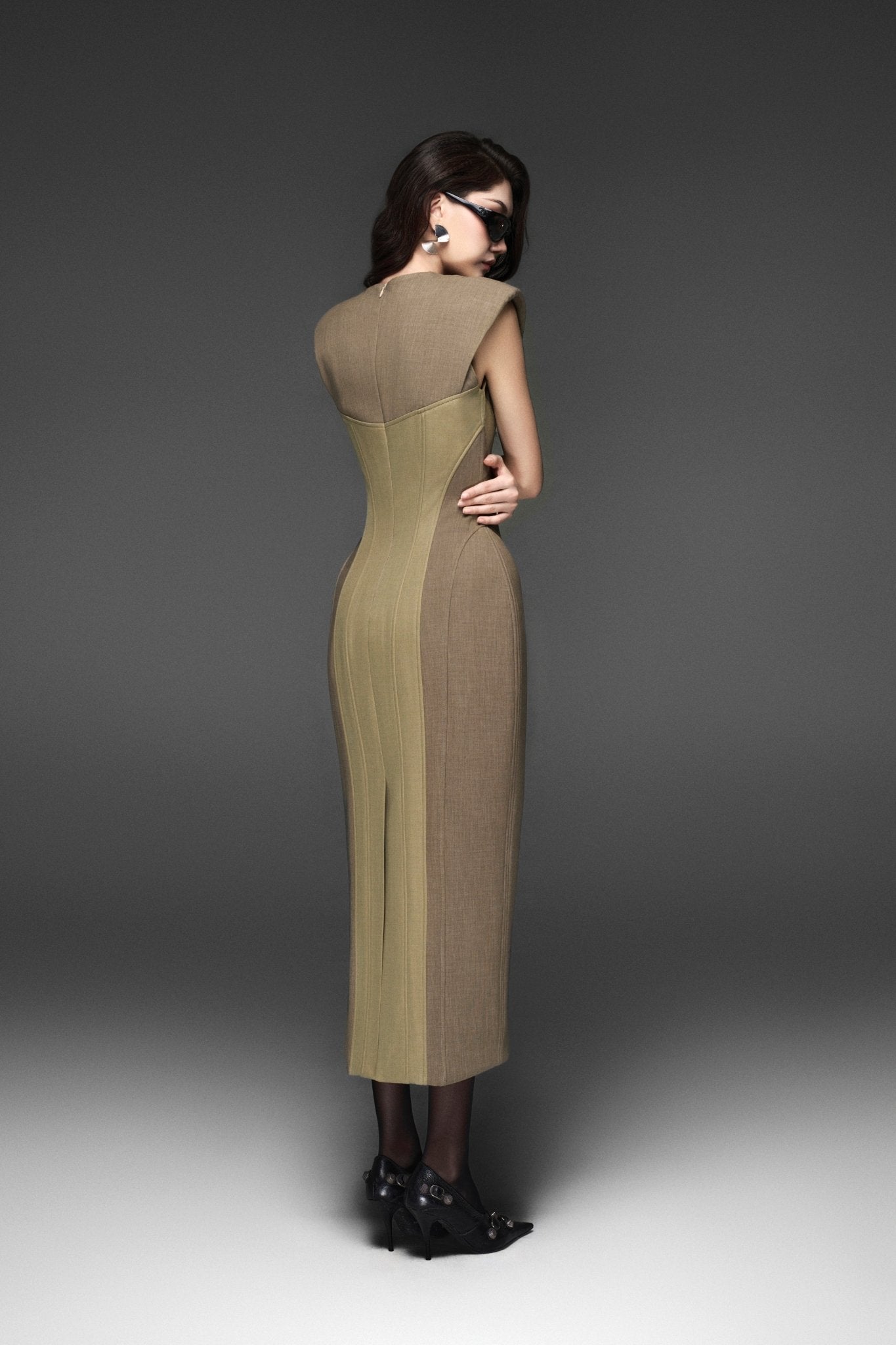 Olive Mixed Corset Midi Dress - Jadeiteth