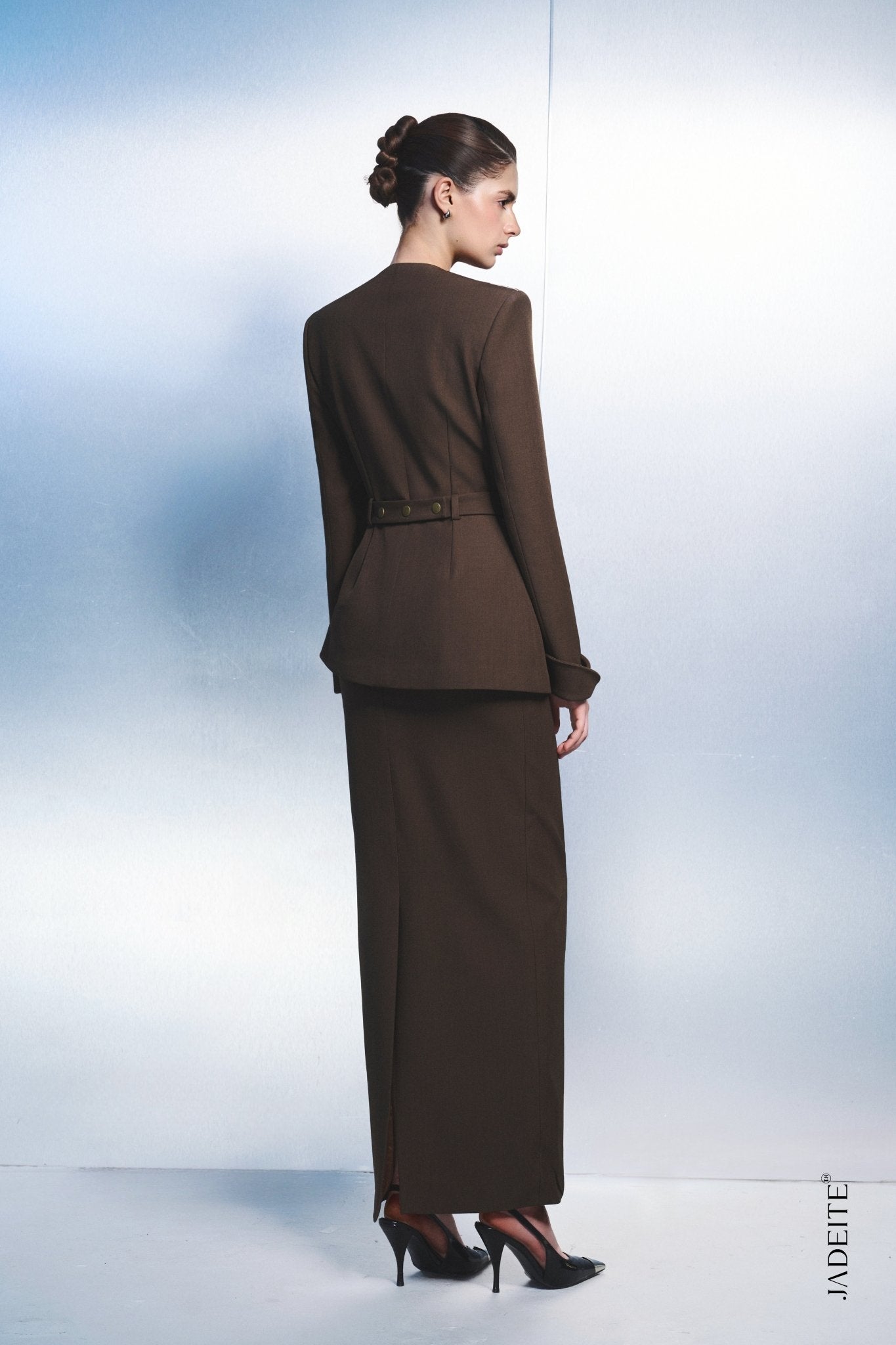 Satin Draped Vest × Button Maxi Skirt - Jadeiteth