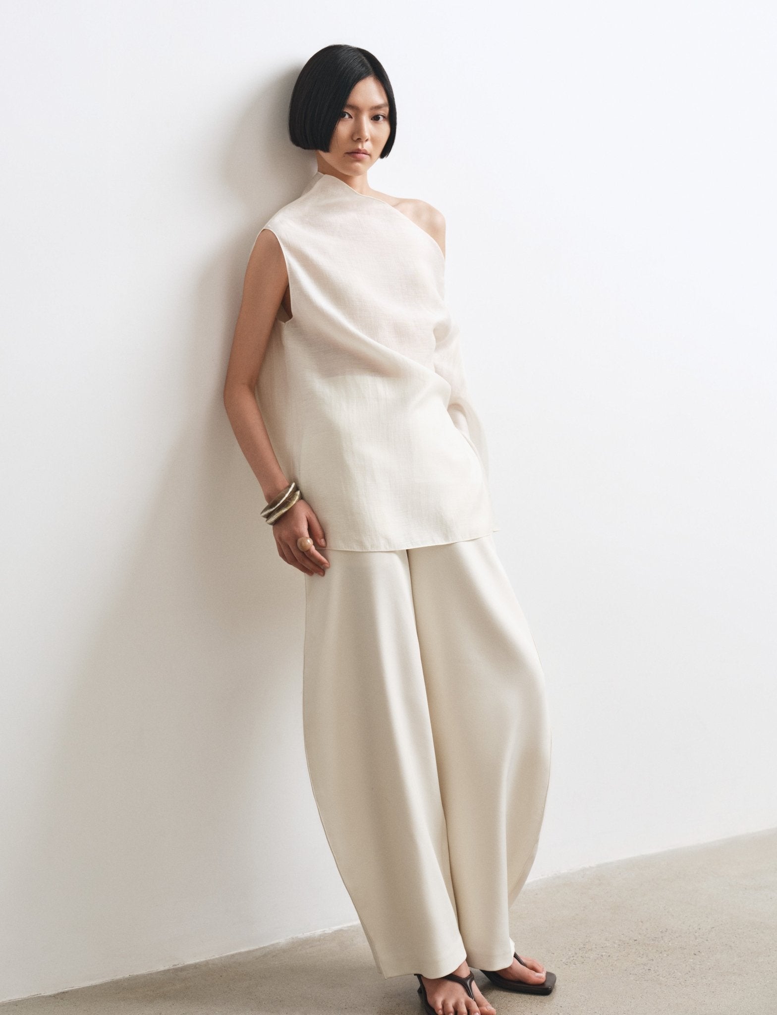 Sheer Top & Barrel Trousers Set – Modern Elegance in Silk & Twill - Jadeiteth
