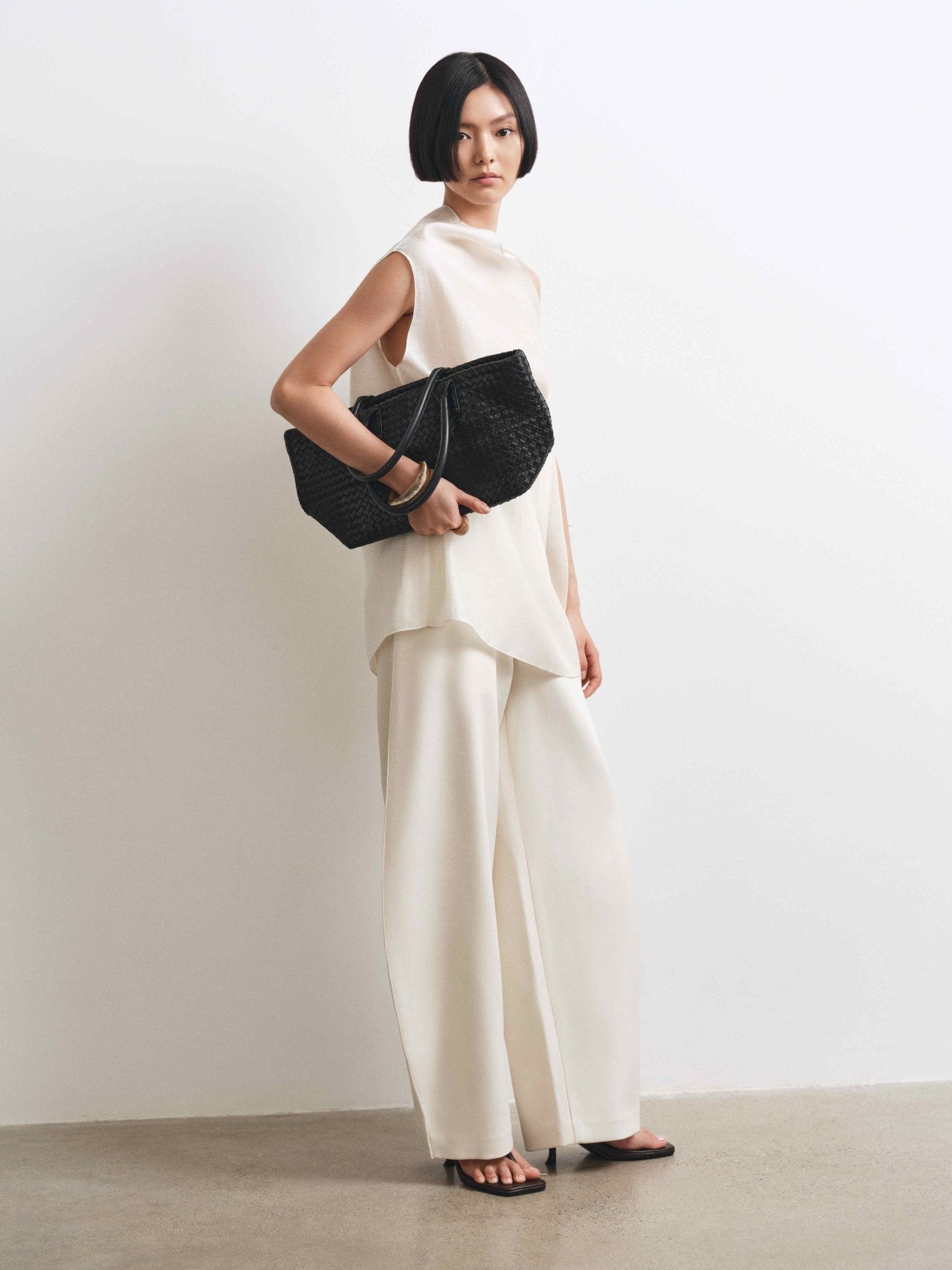 Sheer Top & Barrel Trousers Set – Modern Elegance in Silk & Twill - Jadeiteth