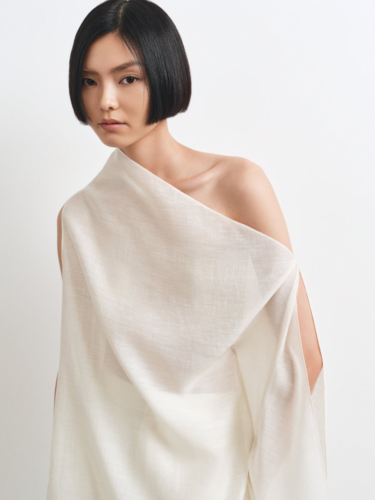 Sheer Top & Barrel Trousers Set – Modern Elegance in Silk & Twill - Jadeiteth