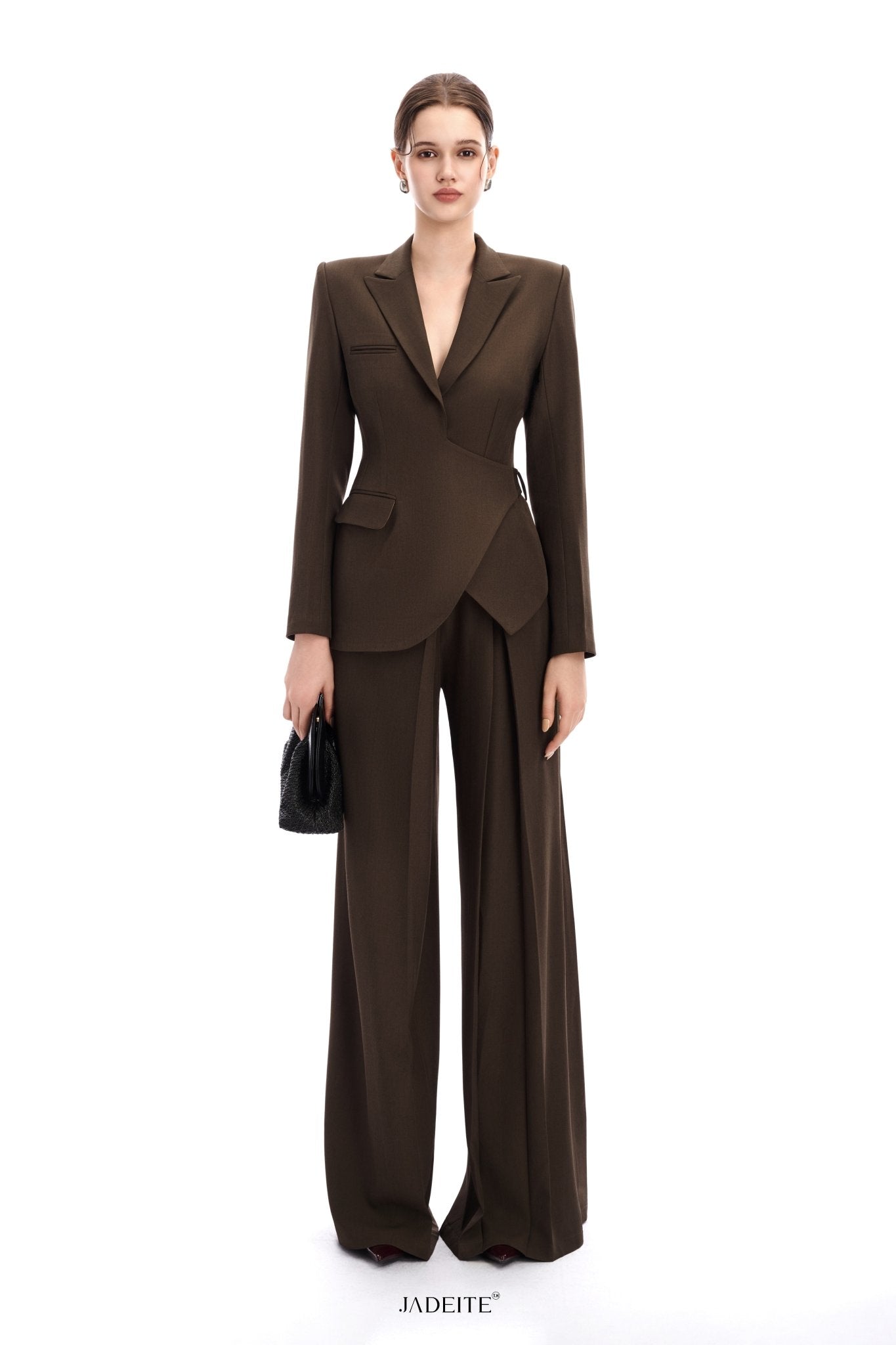 Structure Brown Long-Sleeved Blazer & Wide Brown Pants - Jadeiteth