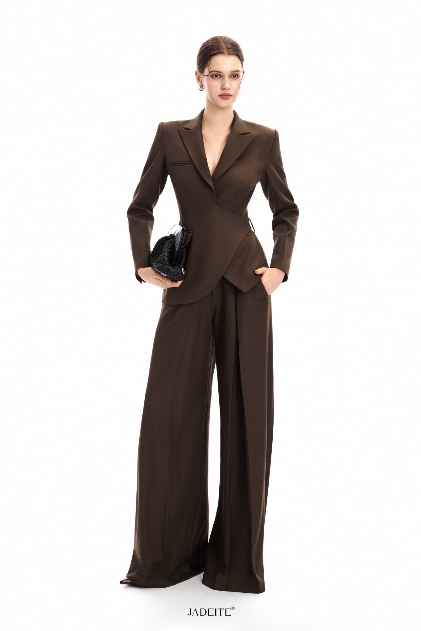 Structure Brown Long-Sleeved Blazer & Wide Brown Pants - Jadeiteth