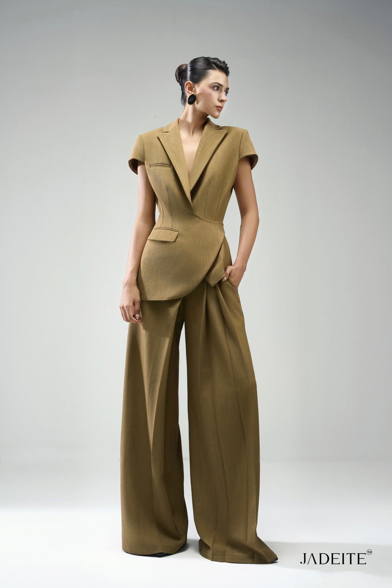 Structure Olive Blazer & Wide Olive Pants - Jadeiteth